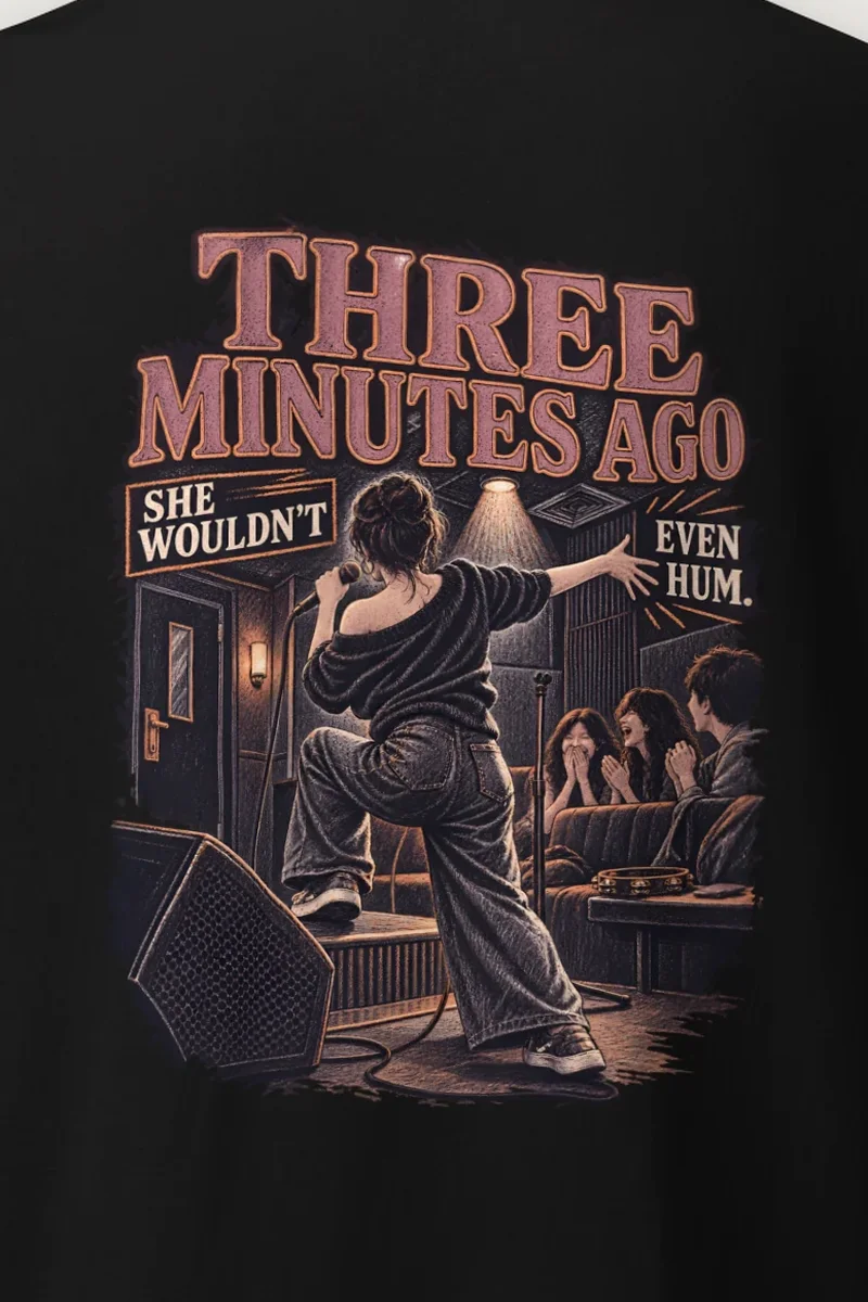 "She Wouldn’t Even Hum" Heavyweight Unisex Crewneck T-shirt - the graphic up close