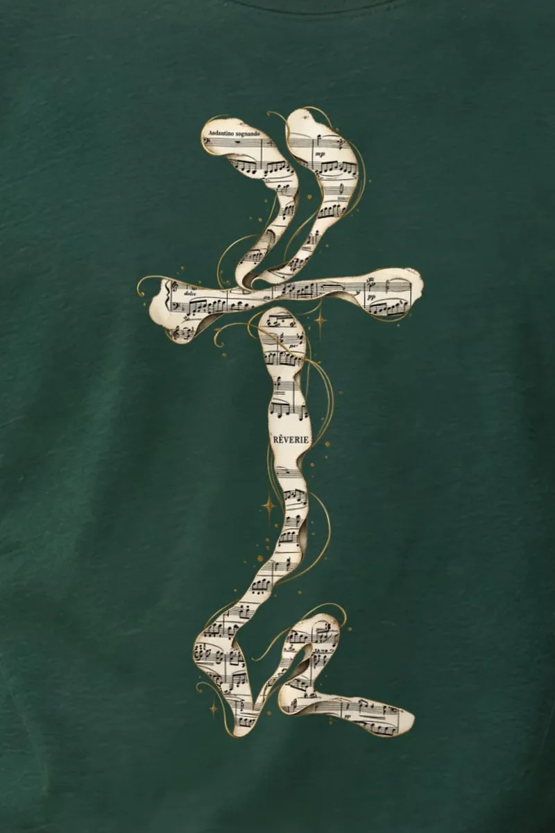 "Sheet Music Cross" Heavyweight Unisex Crewneck T-shirt