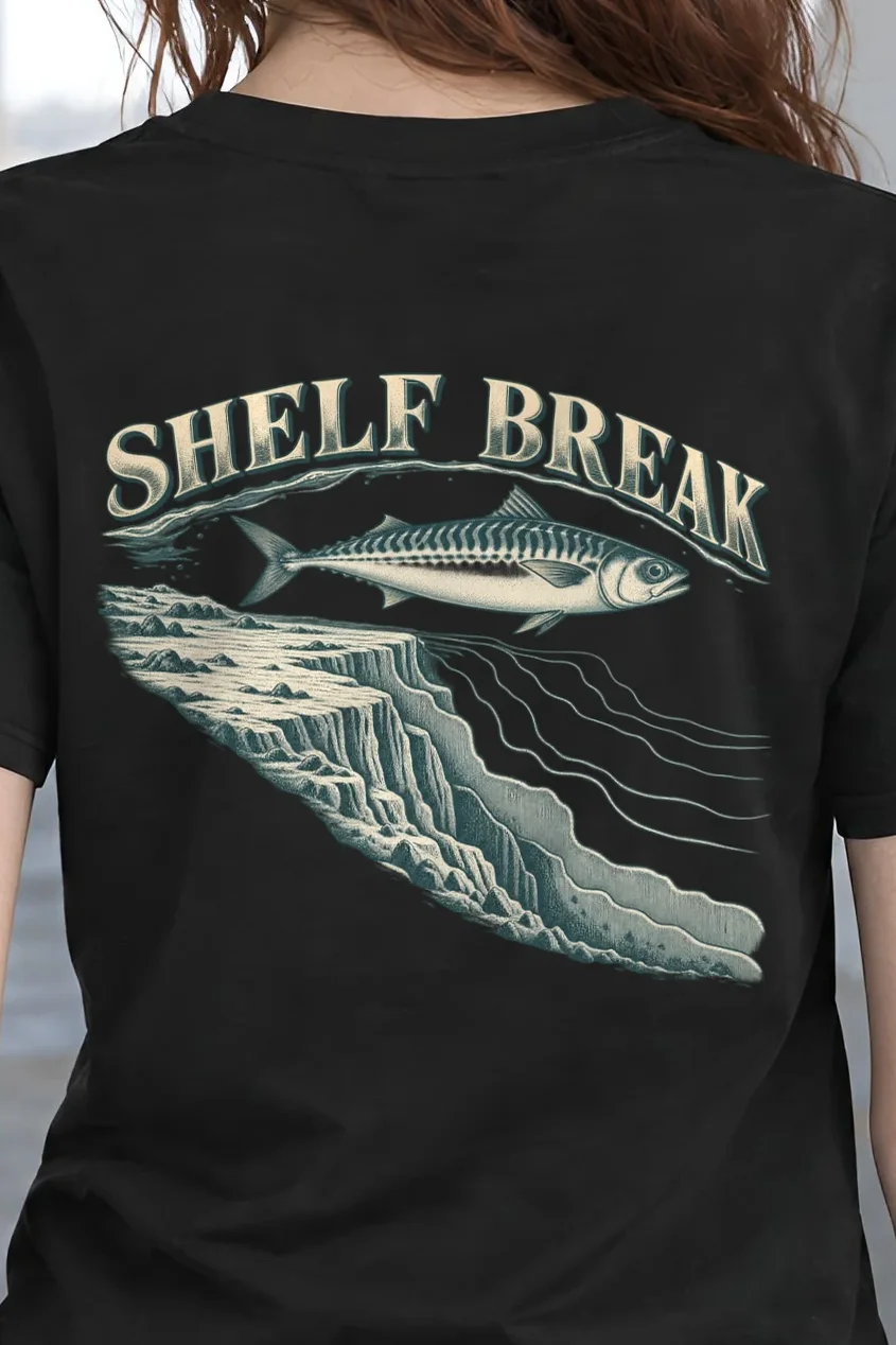 "Shelf Break" Heavyweight Unisex Crewneck T-shirt - the graphic up close