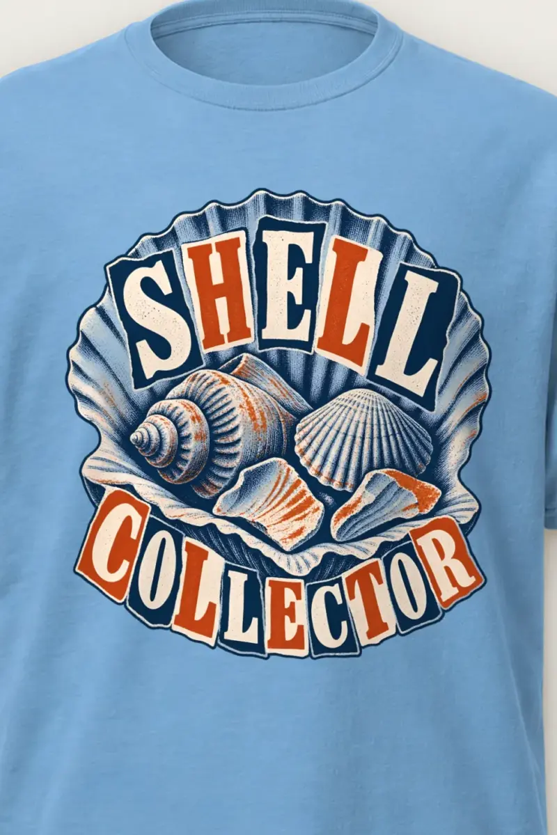 "Shell Collector" Heavyweight Unisex Crewneck T-shirt - the graphic up close