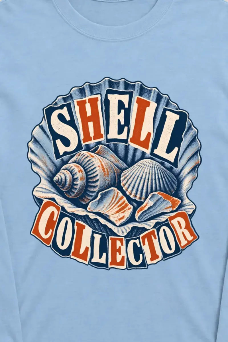 "Shell Collector" Unisex Longsleeve T-shirt - the graphic up close