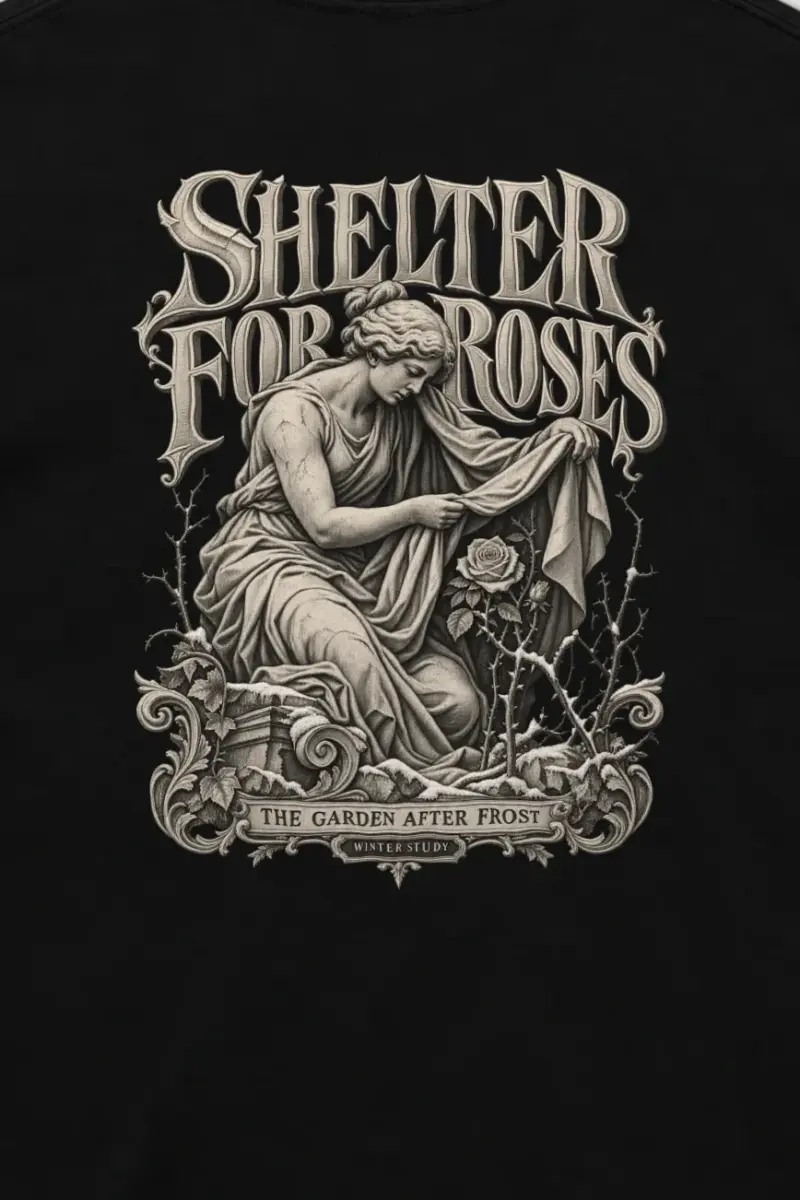 "Shelter For Roses" Unisex Longsleeve T-shirt - the graphic up close