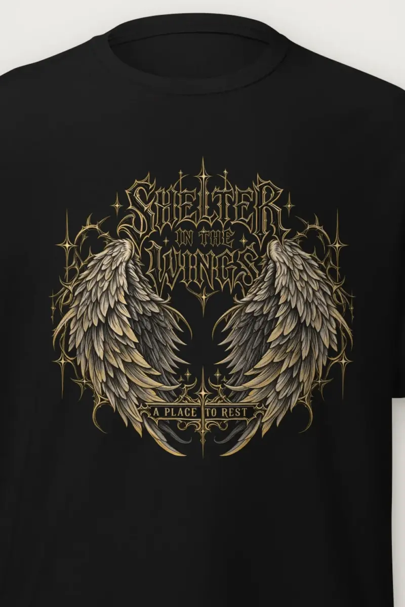 "Shelter In The Wings" Heavyweight Unisex Crewneck T-shirt - the graphic up close