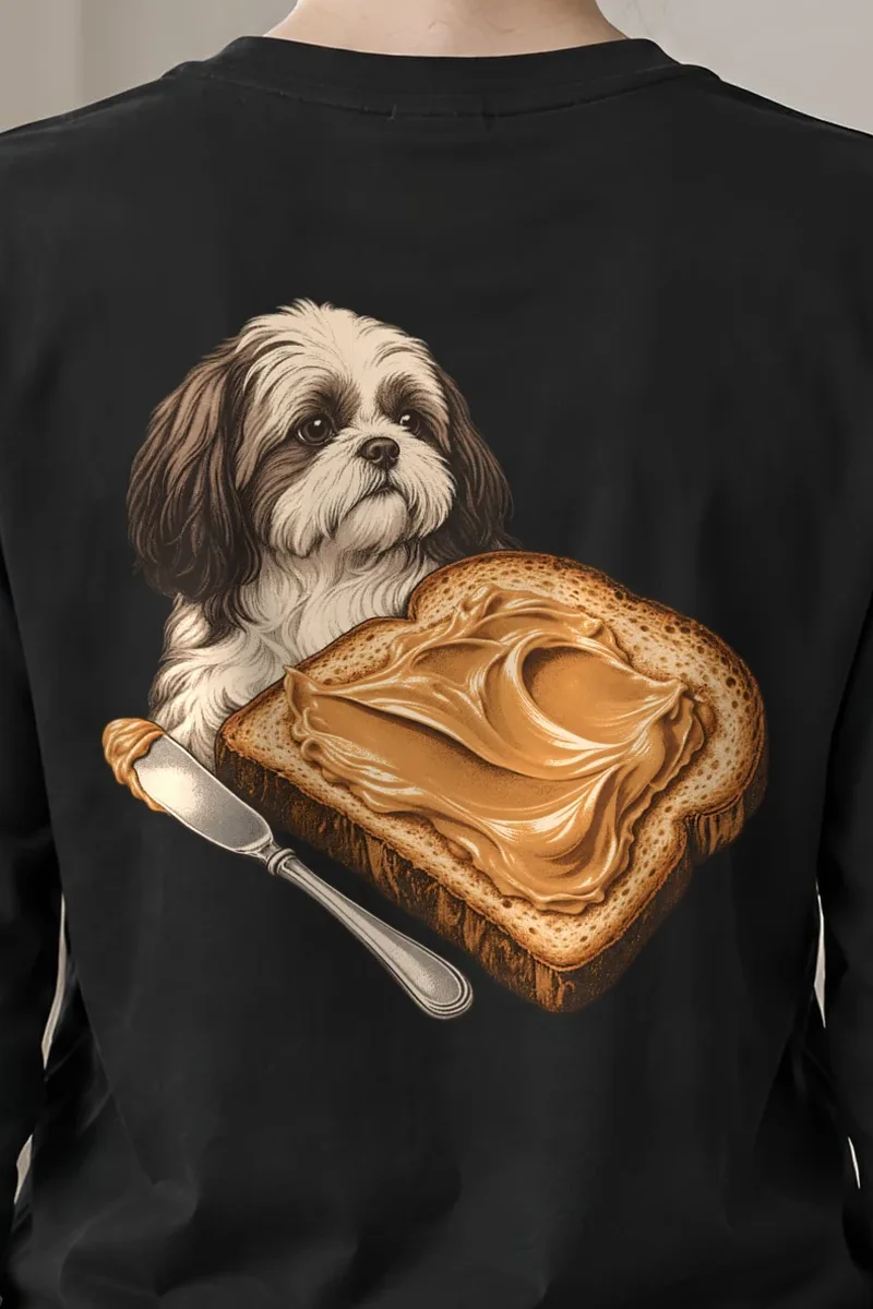 "Shih Tzu Toast" Unisex Longsleeve T-shirt - the graphic up close