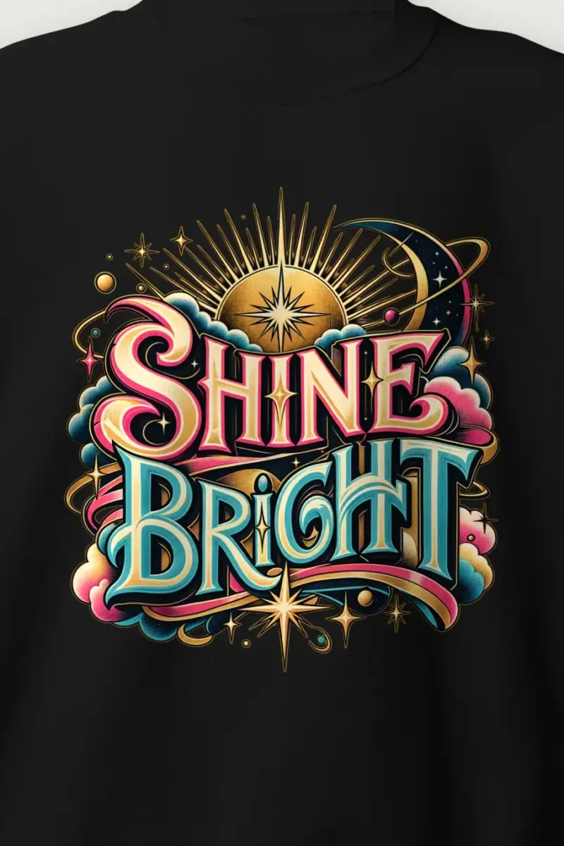 "Shine Bright Lettering" Heavy Blend Unisex Crewneck Sweatshirt - the graphic up close