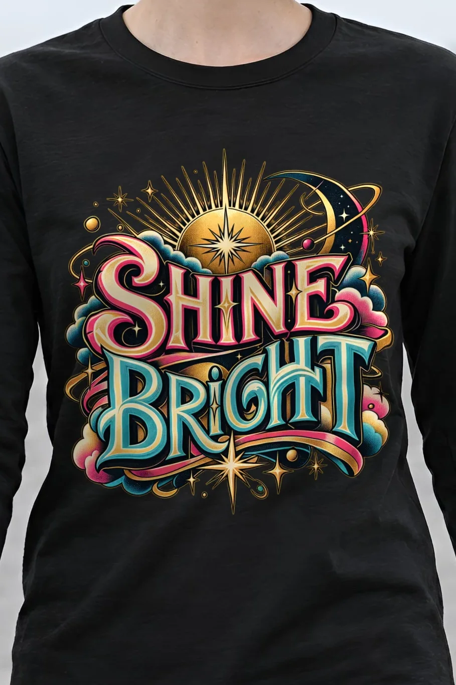 "Crescent Sun Radiance" Unisex Longsleeve T-shirt - the graphic up close