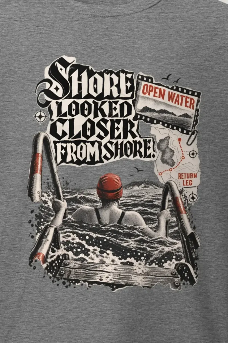 "SHORE LOOKED CLOSER FROM SHORE" Heavyweight Unisex Crewneck T-shirt - the graphic up close