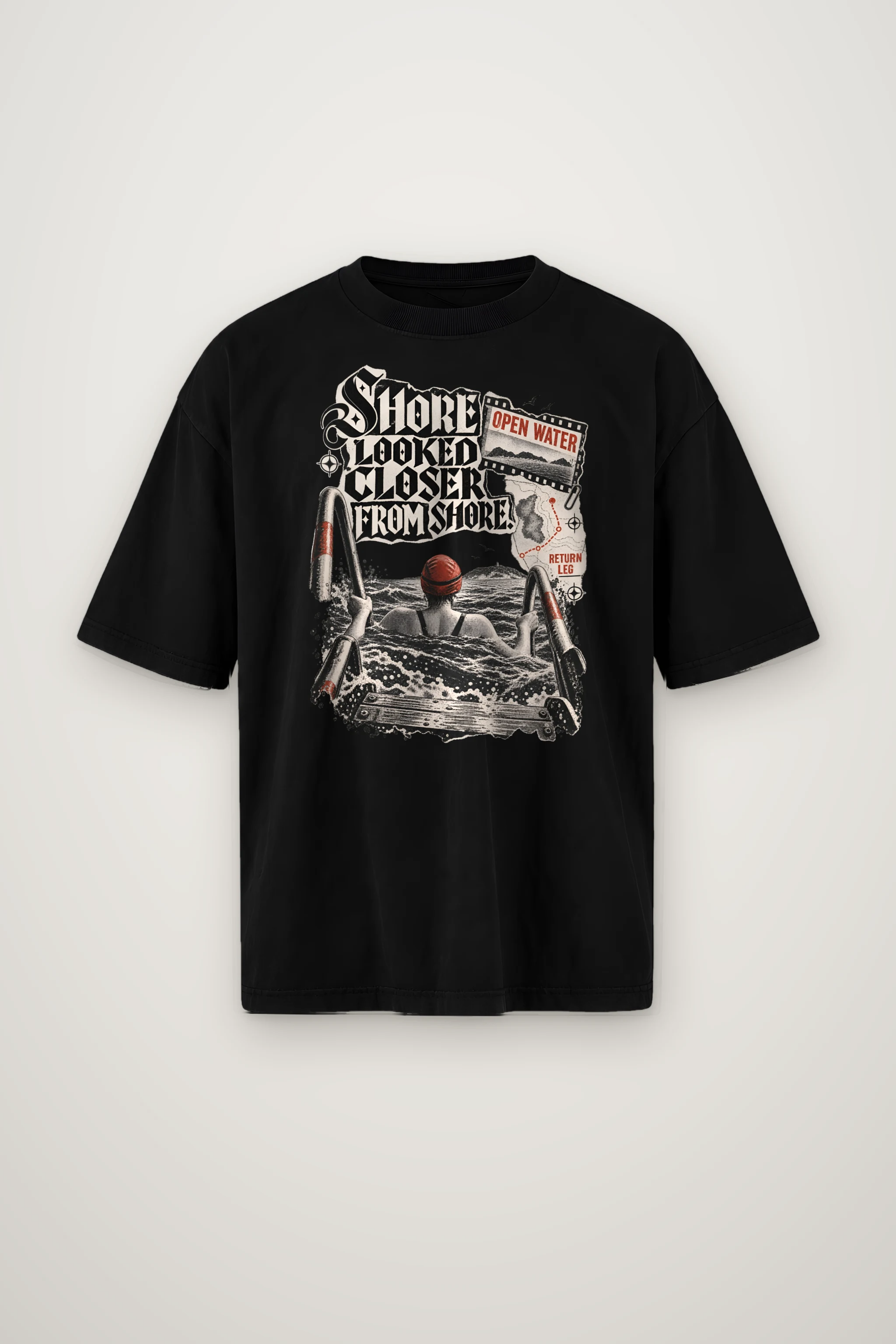 "Shore Looked Closer From Shore" Men's Oversized Heavyweight Crewneck T-Shirt