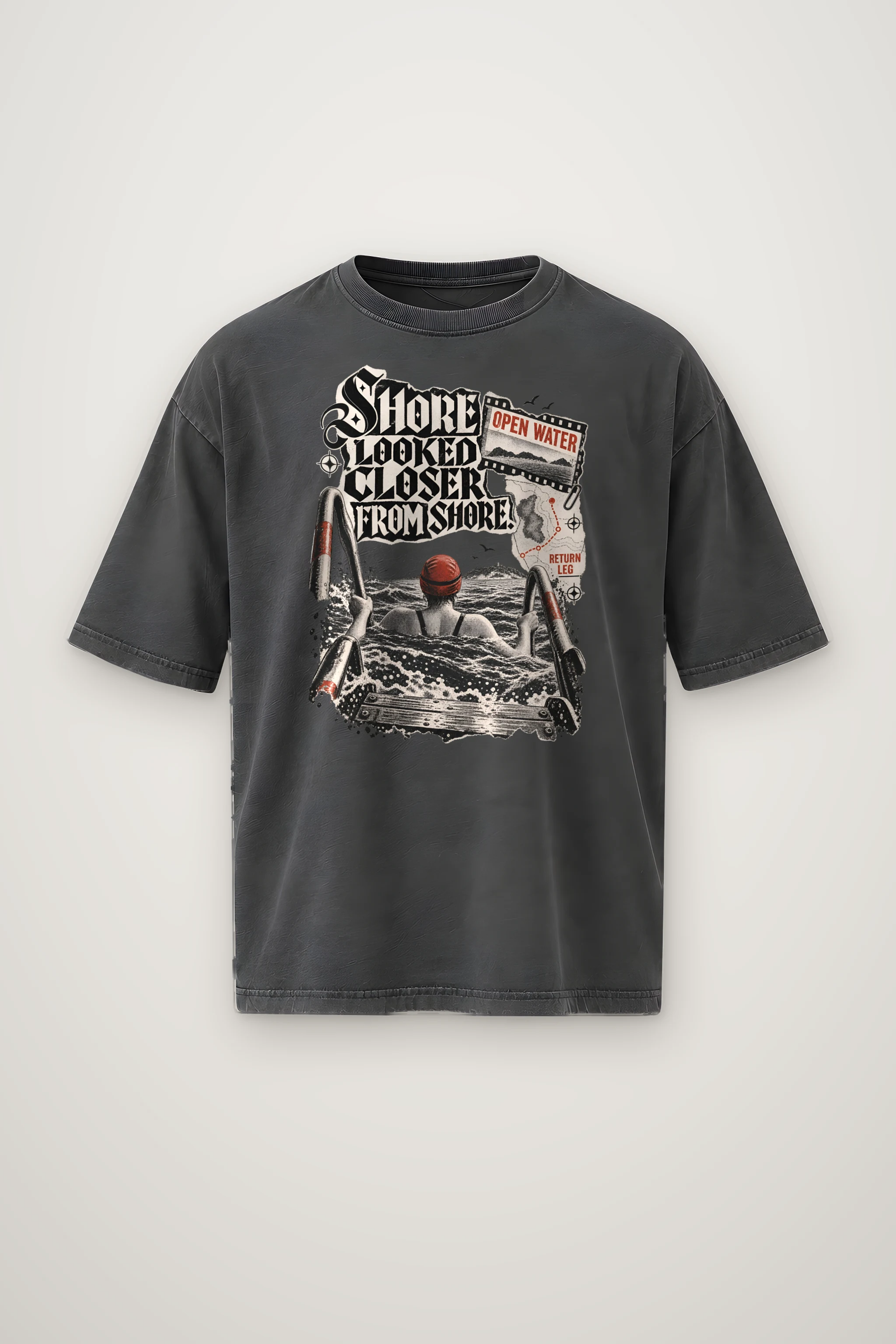 "Shore Looked Closer From Shore" Men's Oversized Heavyweight Crewneck T-Shirt