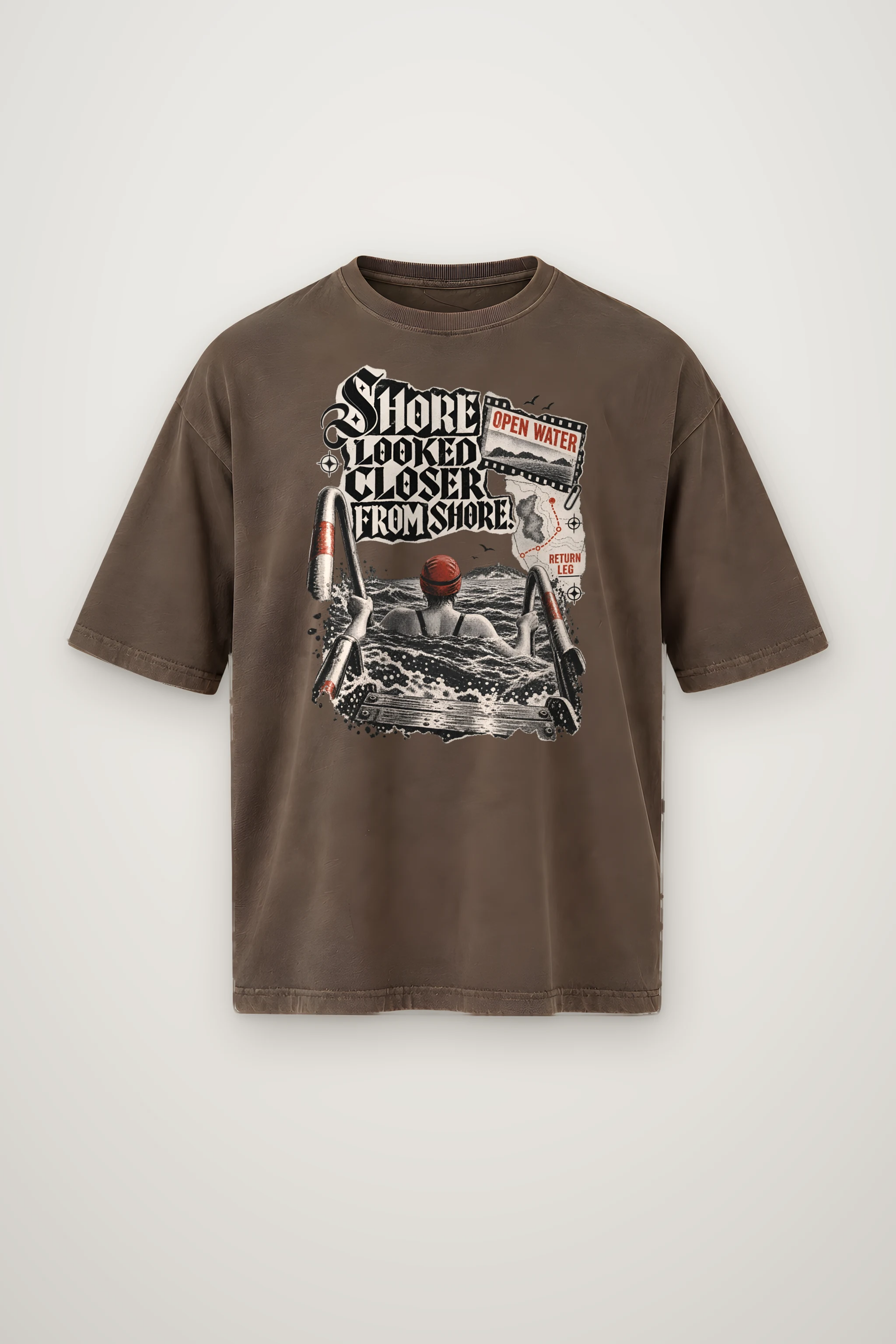 "Shore Looked Closer From Shore" Men's Oversized Heavyweight Crewneck T-Shirt