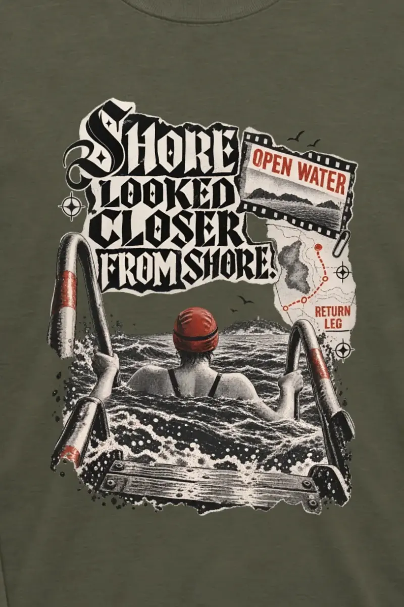 "Shore Looked Closer From Shore" Unisex Longsleeve T-shirt - the graphic up close
