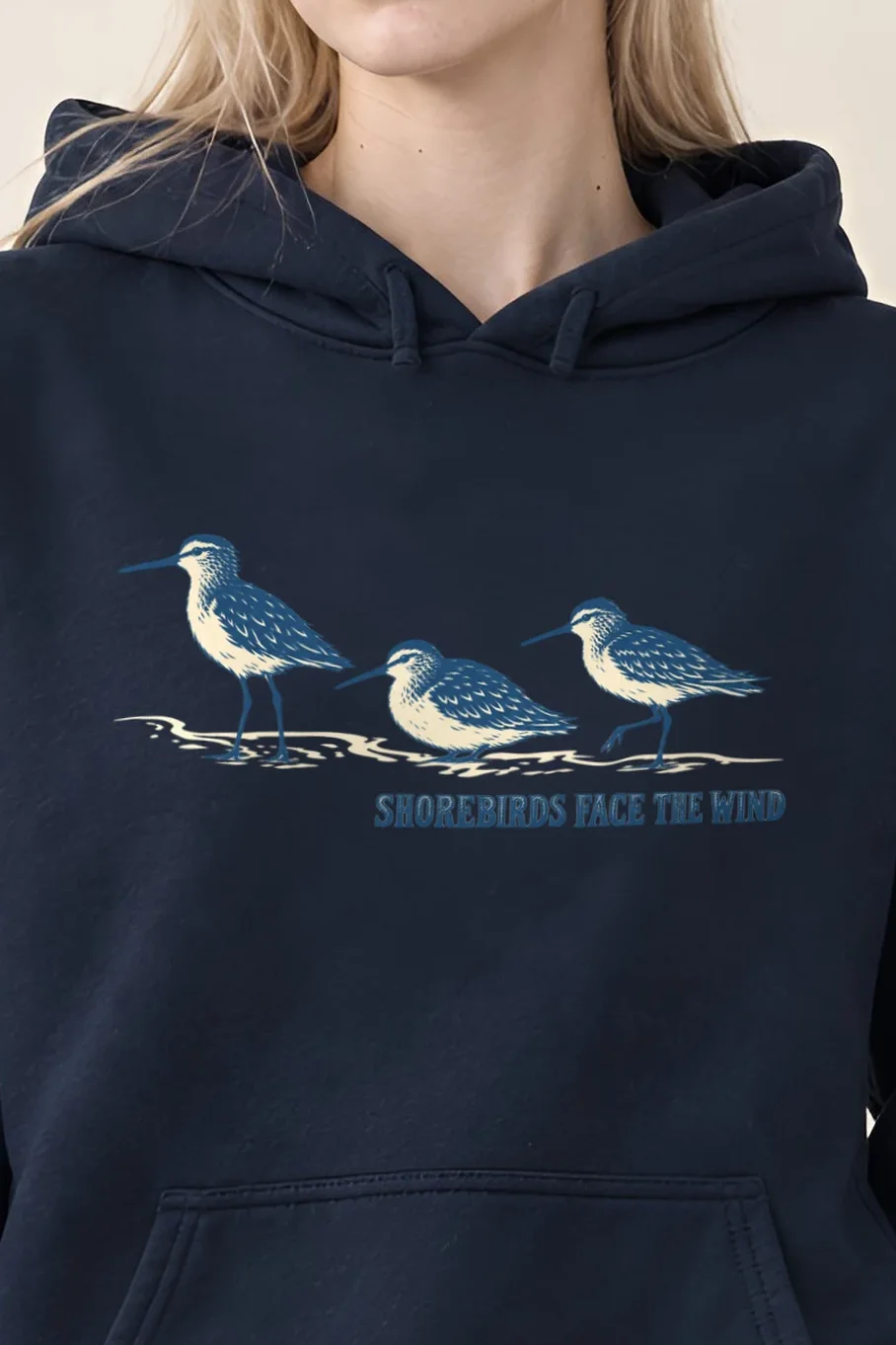"Shorebirds Face the Wind" Heavy Blend Unisex Pullover Hoodie - the graphic up close