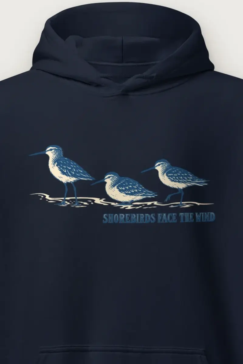 "Shorebirds Face the Wind" Heavy Blend Unisex Pullover Hoodie - the graphic up close