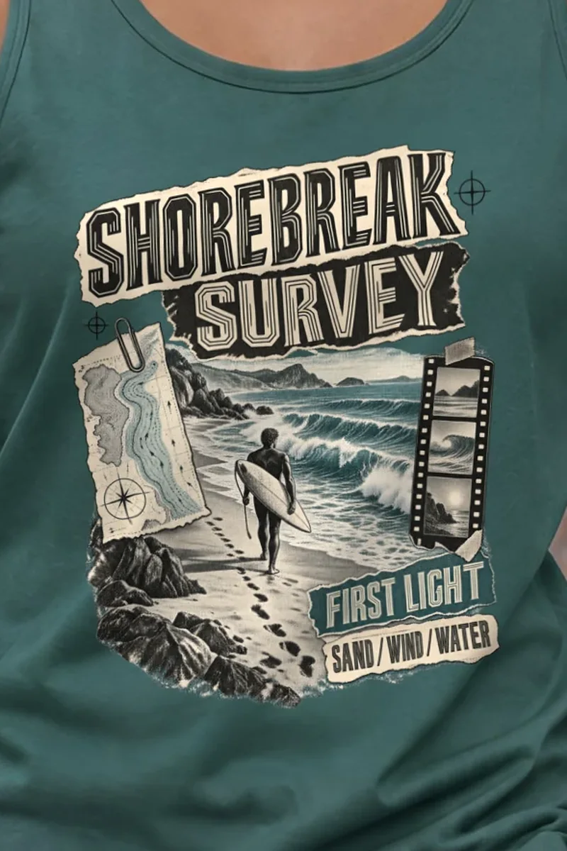 "Shorebreak Survey" Unisex Jersey Tank - the graphic up close