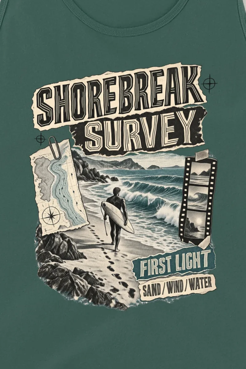 "Shorebreak Survey" Unisex Jersey Tank - the graphic up close