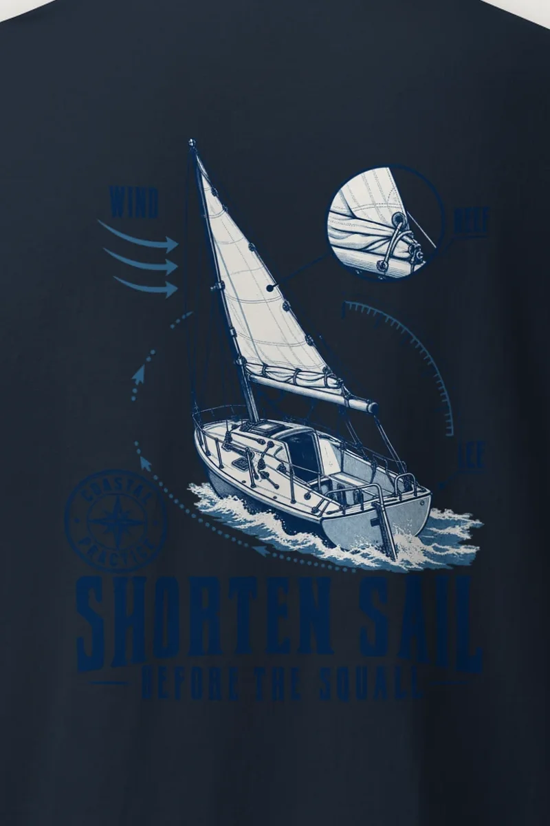 "Shorten Sail Before the Squall" Heavyweight Unisex Crewneck T-shirt - the graphic up close