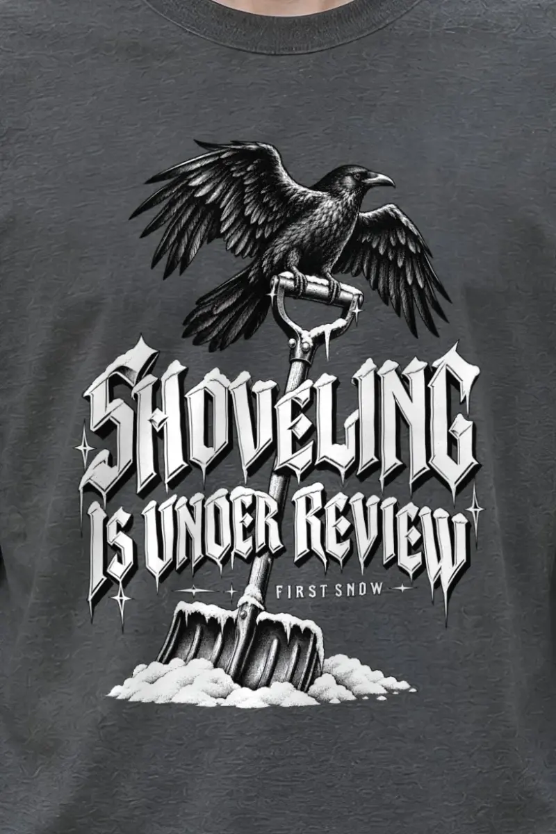 "Shoveling Is Under Review" Unisex Longsleeve T-shirt - the graphic up close