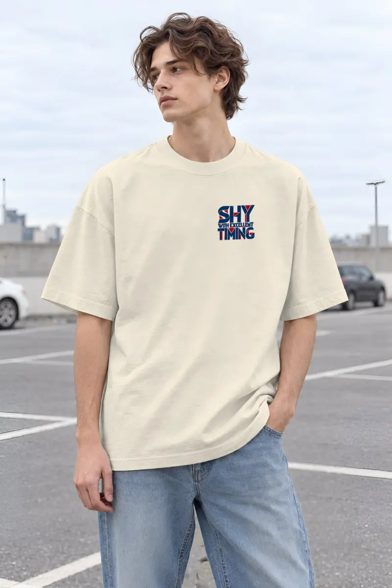 "Shy With Excellent Timing" Unisex Oversized Heavyweight Crewneck T-Shirt