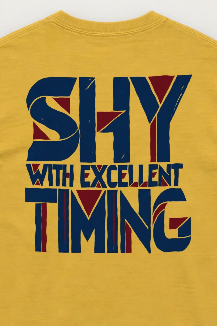 "Shy With Excellent Timing" Unisex Longsleeve T-shirt - the graphic up close