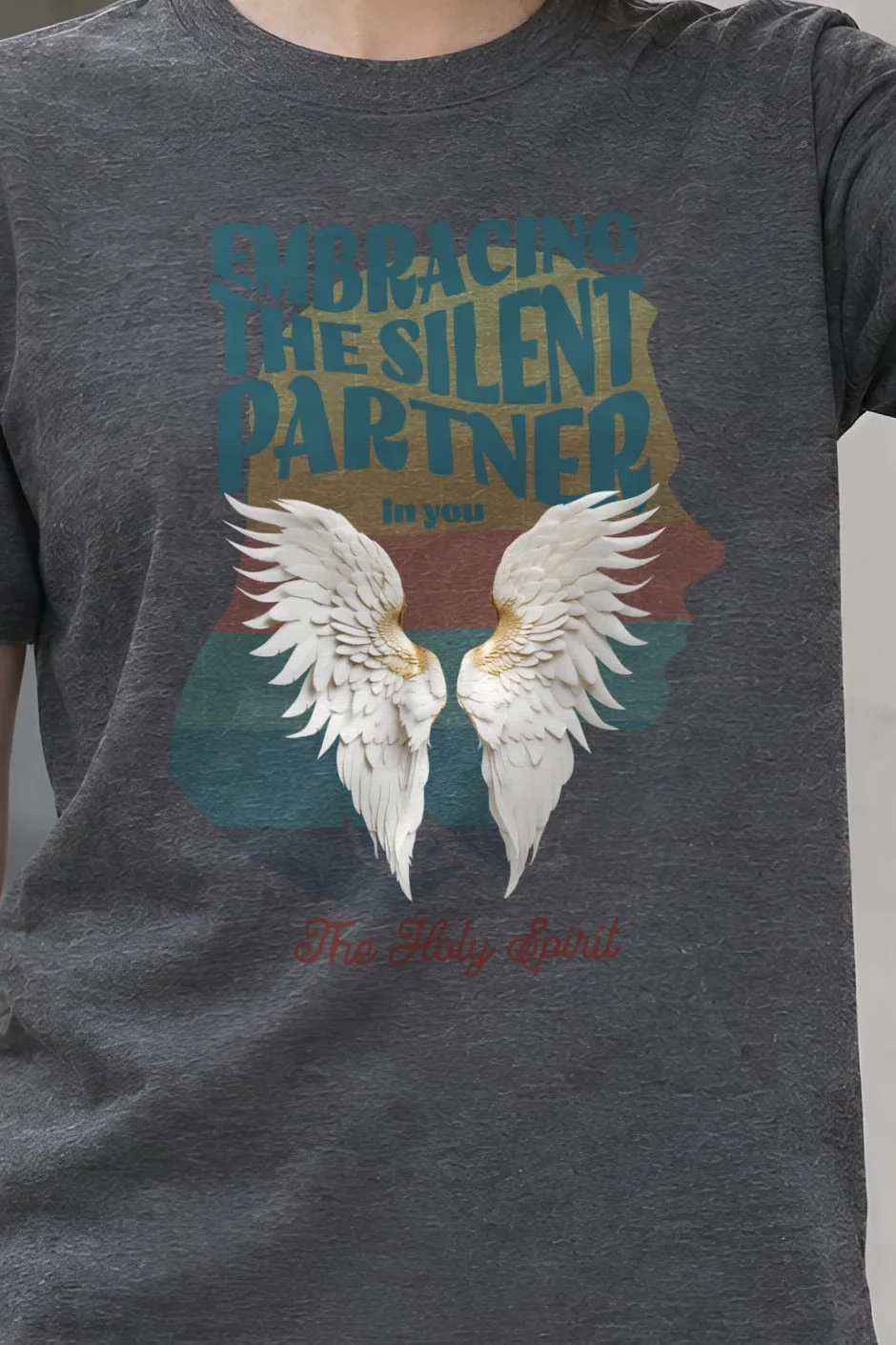 "Silent Partner Wings" Heavyweight Unisex Crewneck T-shirt - the graphic up close