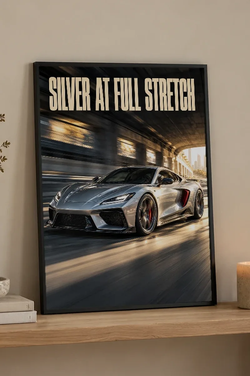 "Silver At Full Stretch" Premium Wooden Framed Poster - the graphic up close