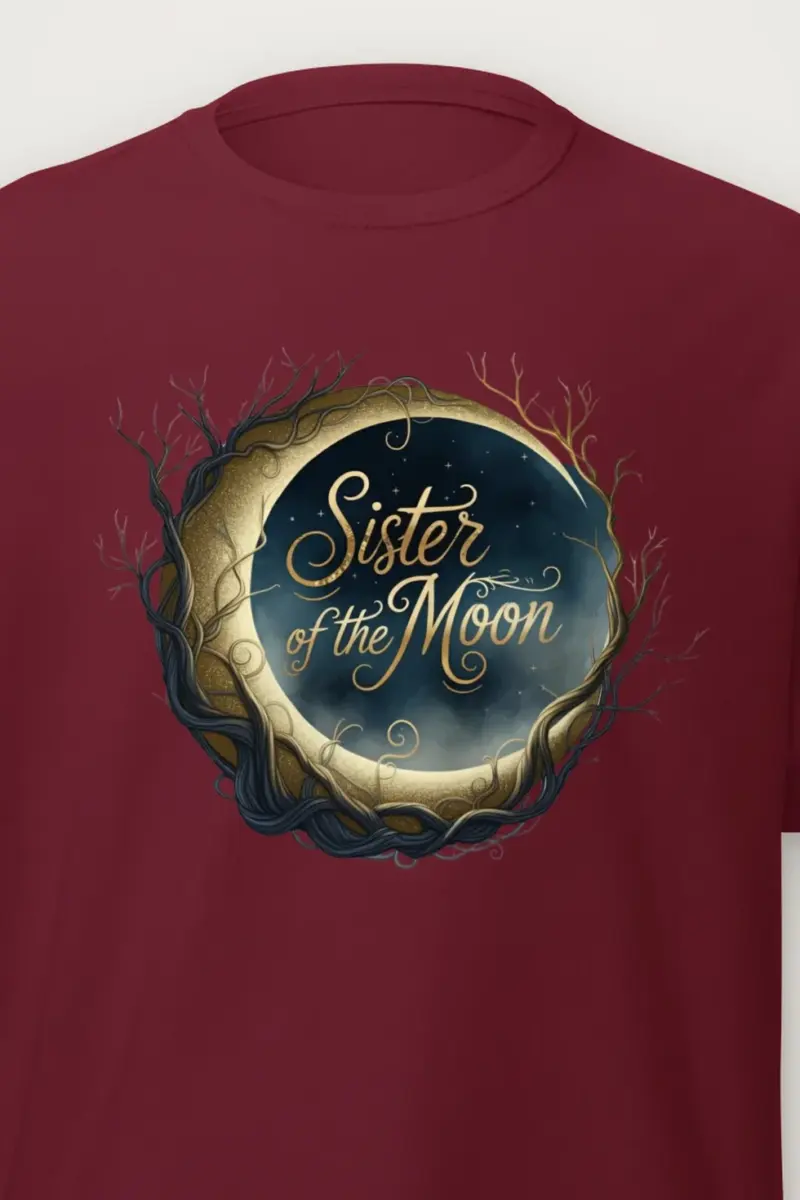 "Sister of the Moon" Heavyweight Unisex Crewneck T-shirt - the graphic up close