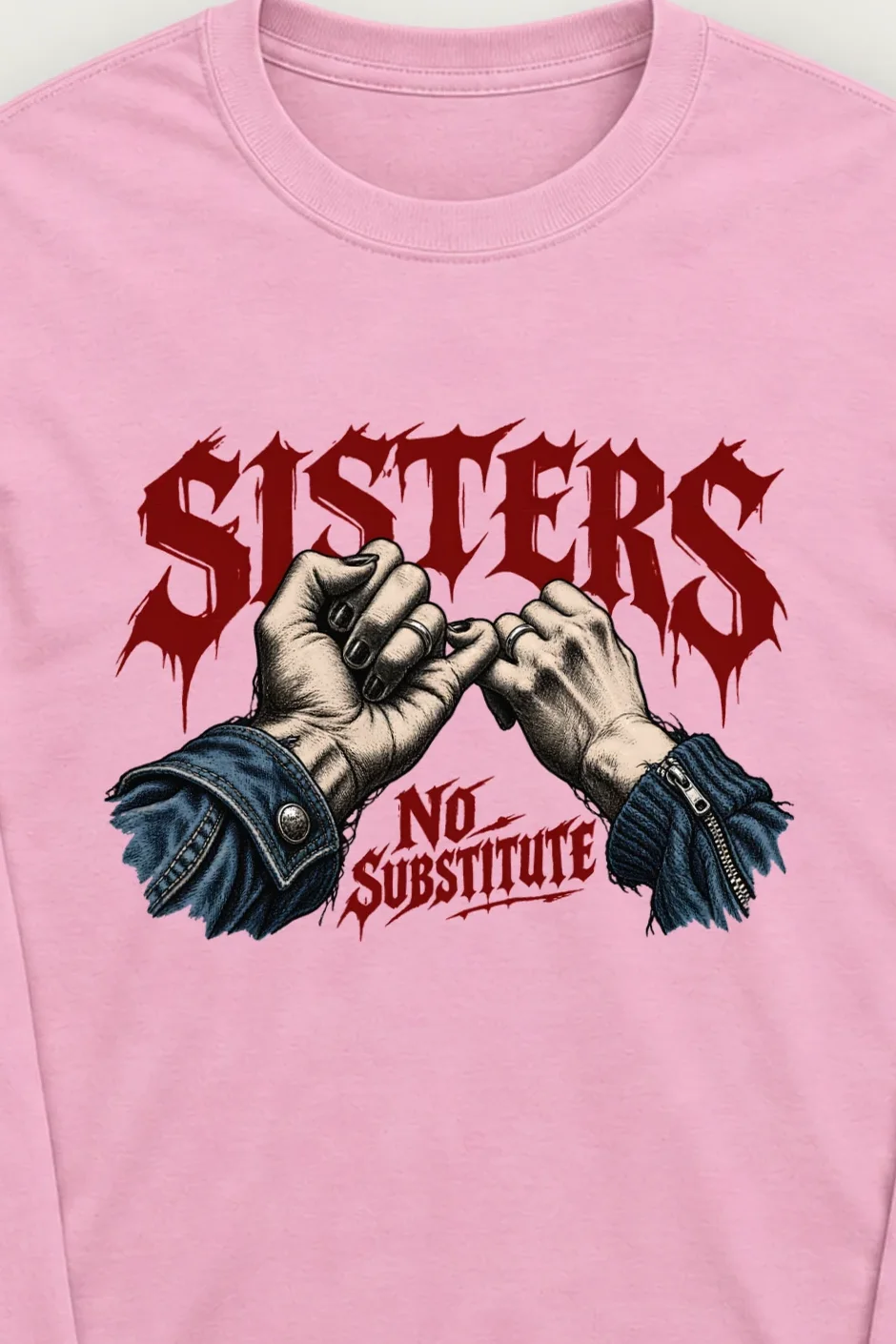 "Sisters No Substitute" Unisex Longsleeve T-shirt - the graphic up close