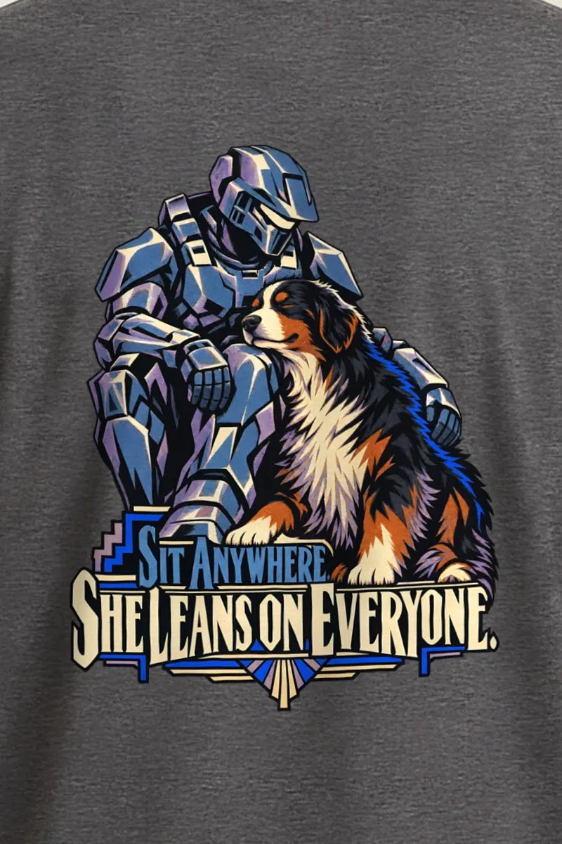 "Sit Anywhere She Leans" Heavyweight Unisex Crewneck T-shirt - the graphic up close