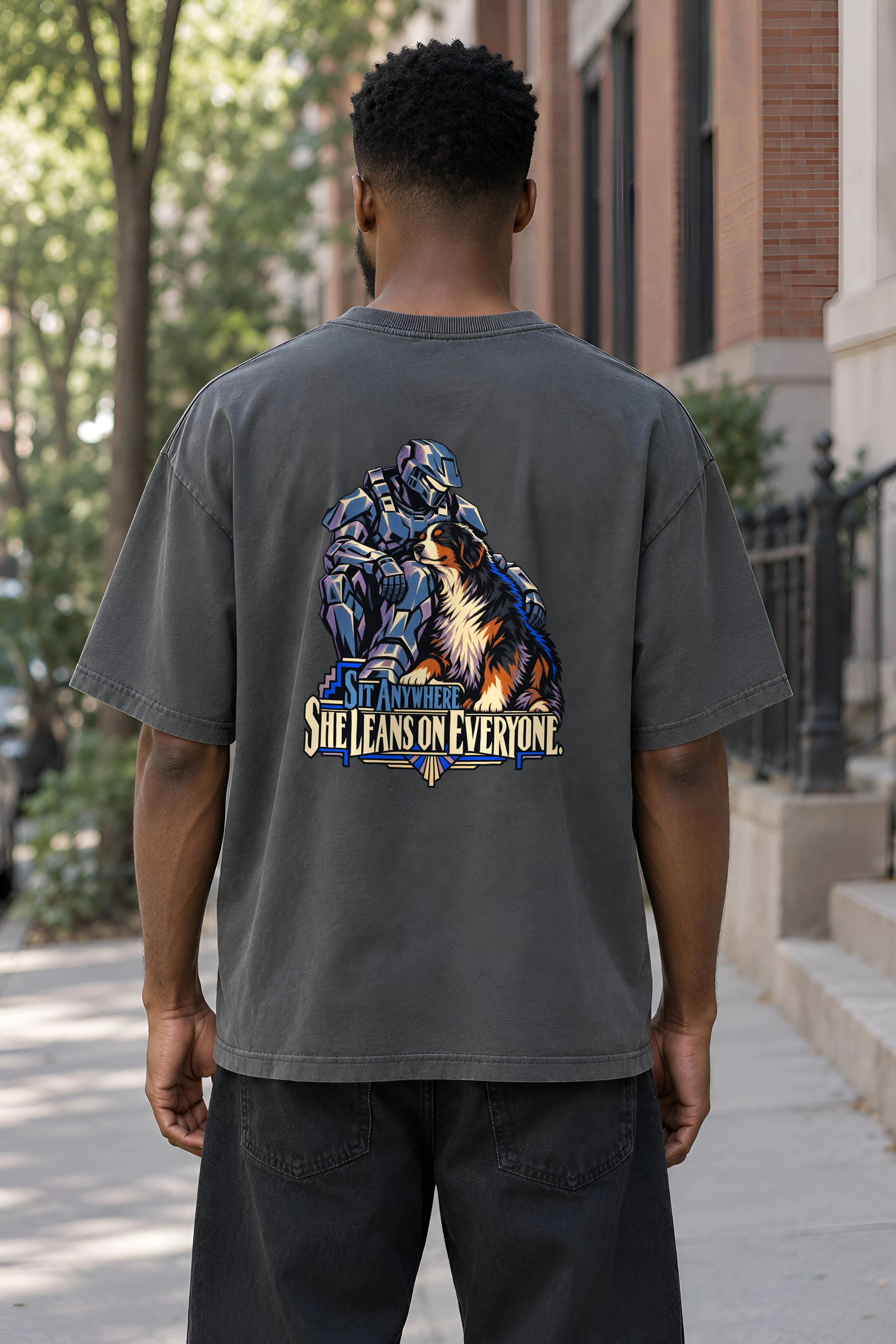 "Sit Anywhere, She Leans on Everyone" Unisex Oversized Heavyweight Crewneck T-Shirt