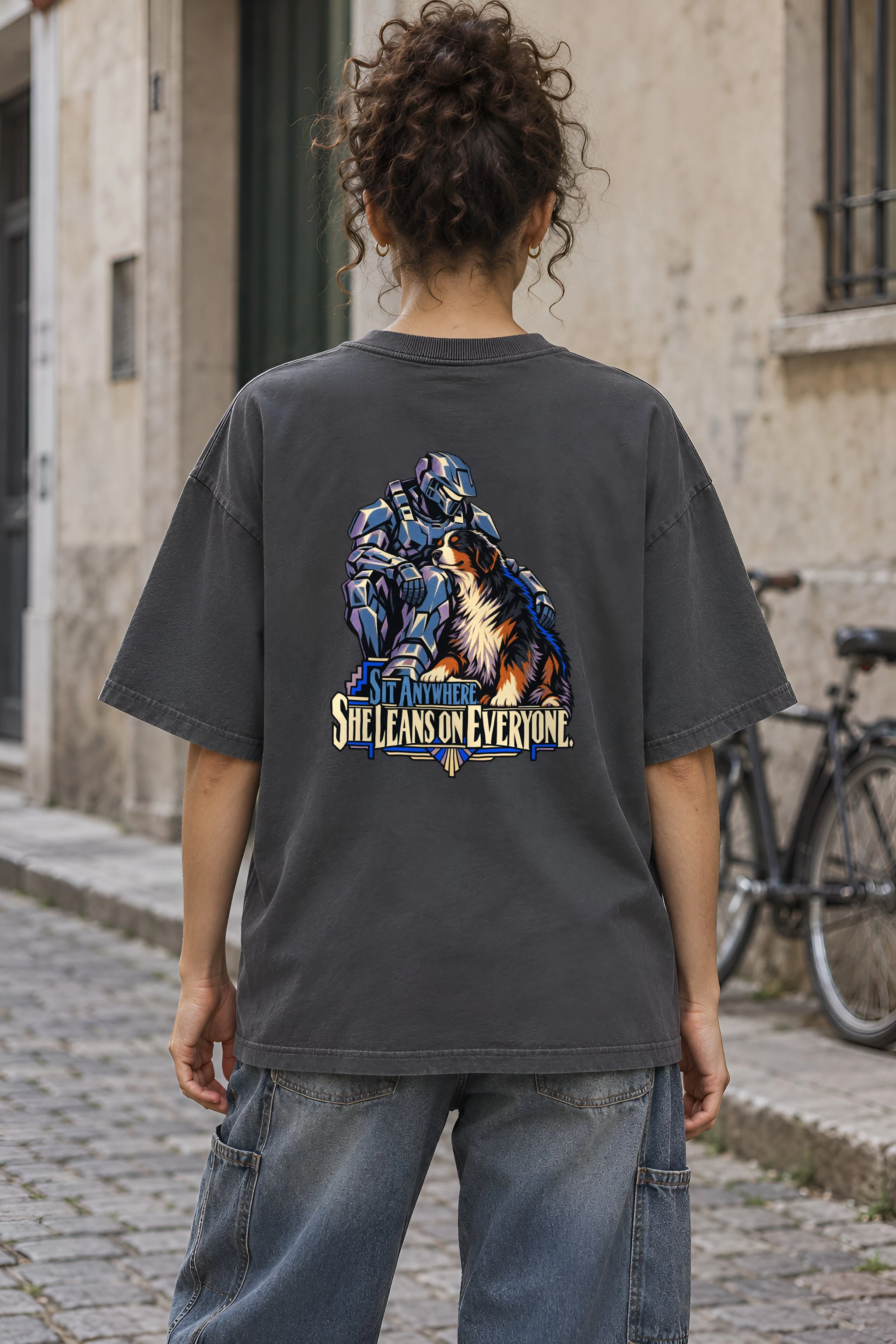 "Sit Anywhere, She Leans on Everyone" Unisex Oversized Heavyweight Crewneck T-Shirt