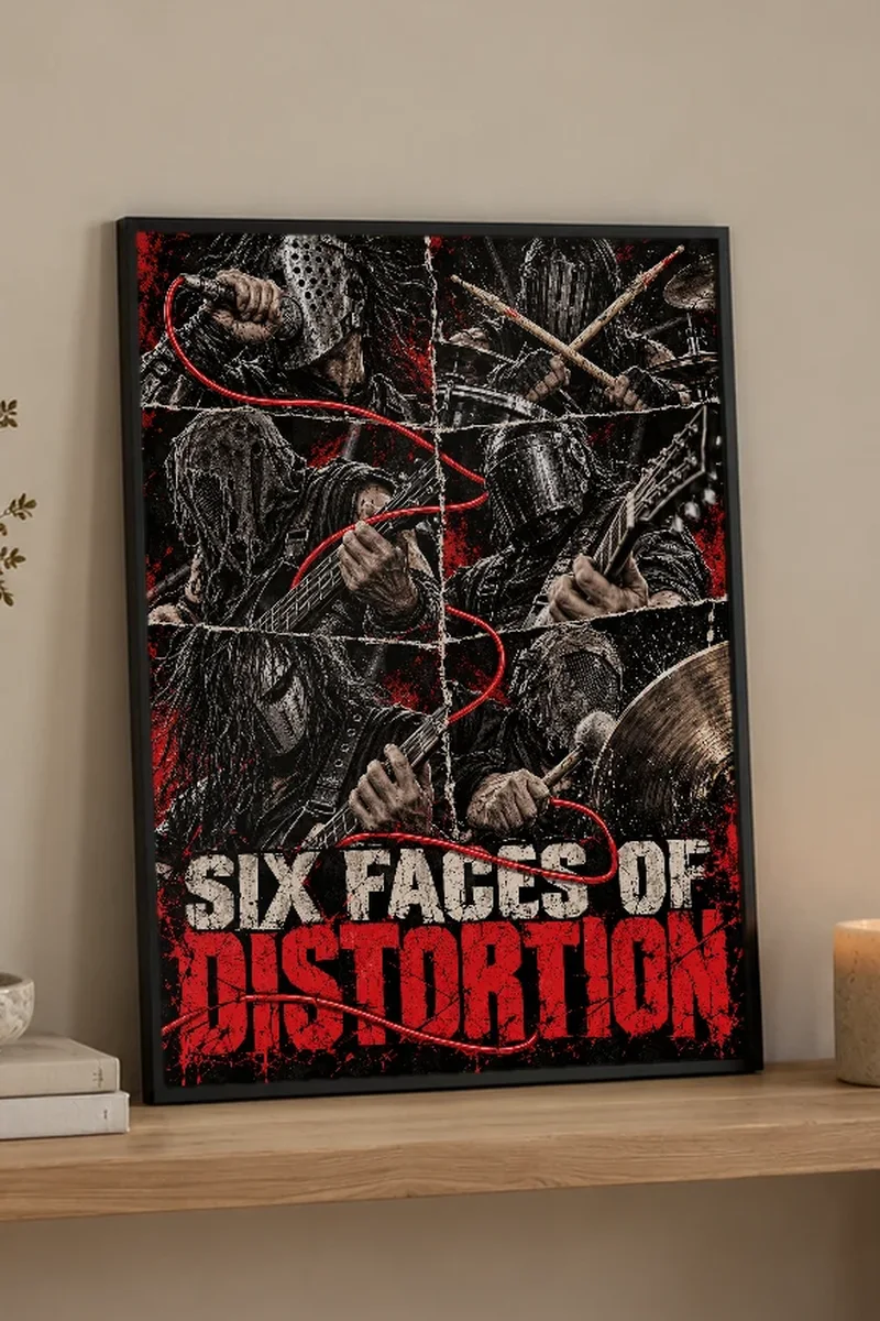 "Six Faces of Distortion" Premium Wooden Framed Poster - the graphic up close