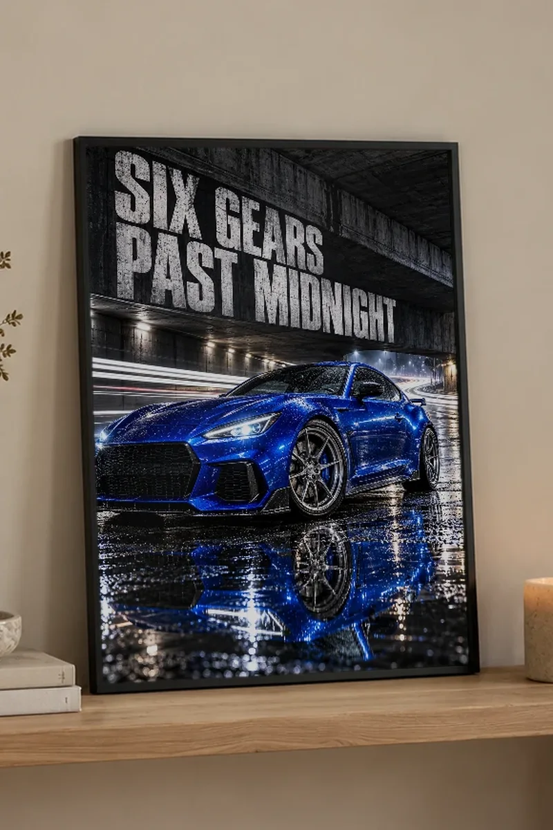 "Six Gears Past Midnight" Premium Wooden Framed Poster - the graphic up close