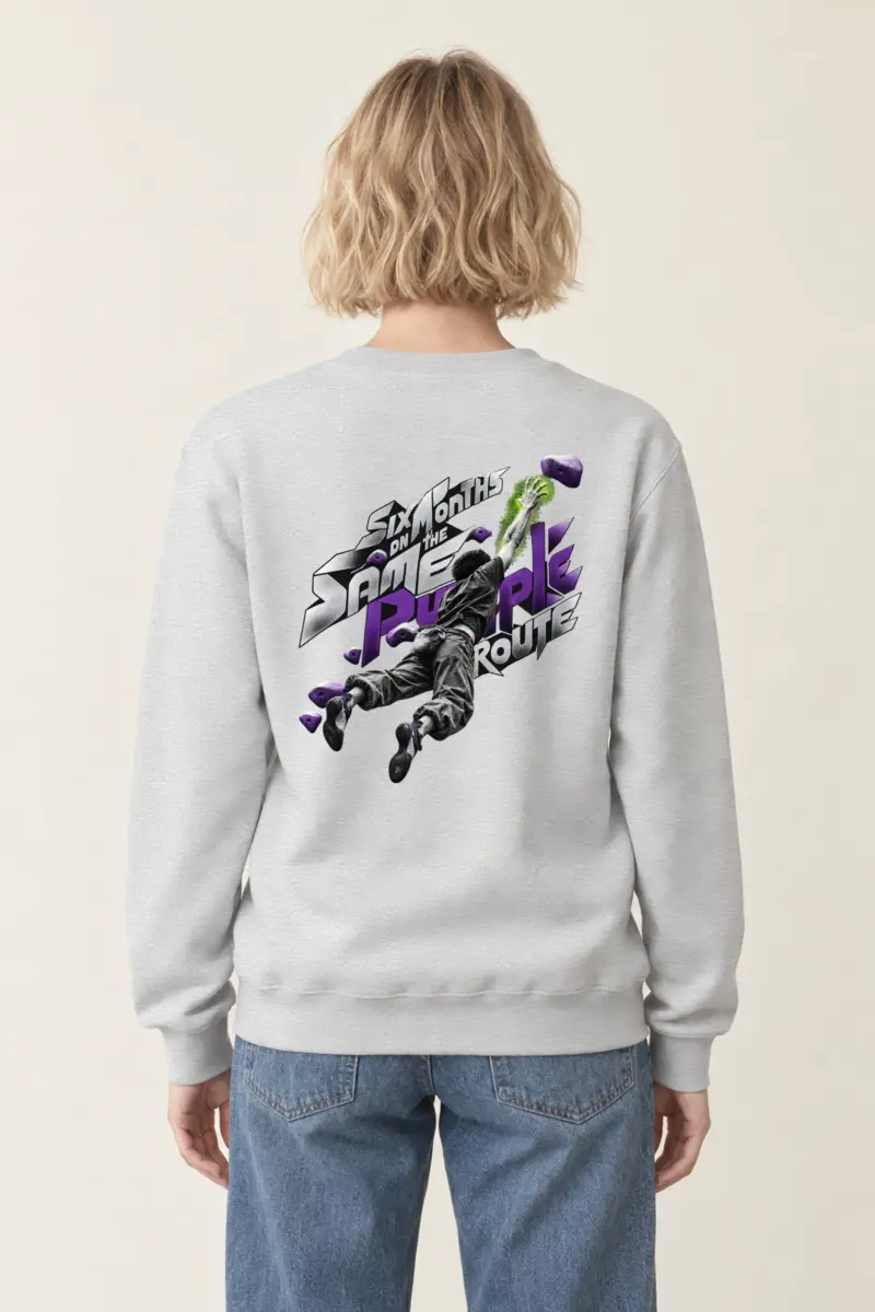“Six Months on the Same Purple Route” Heavy Blend Unisex Crewneck Sweatshirt