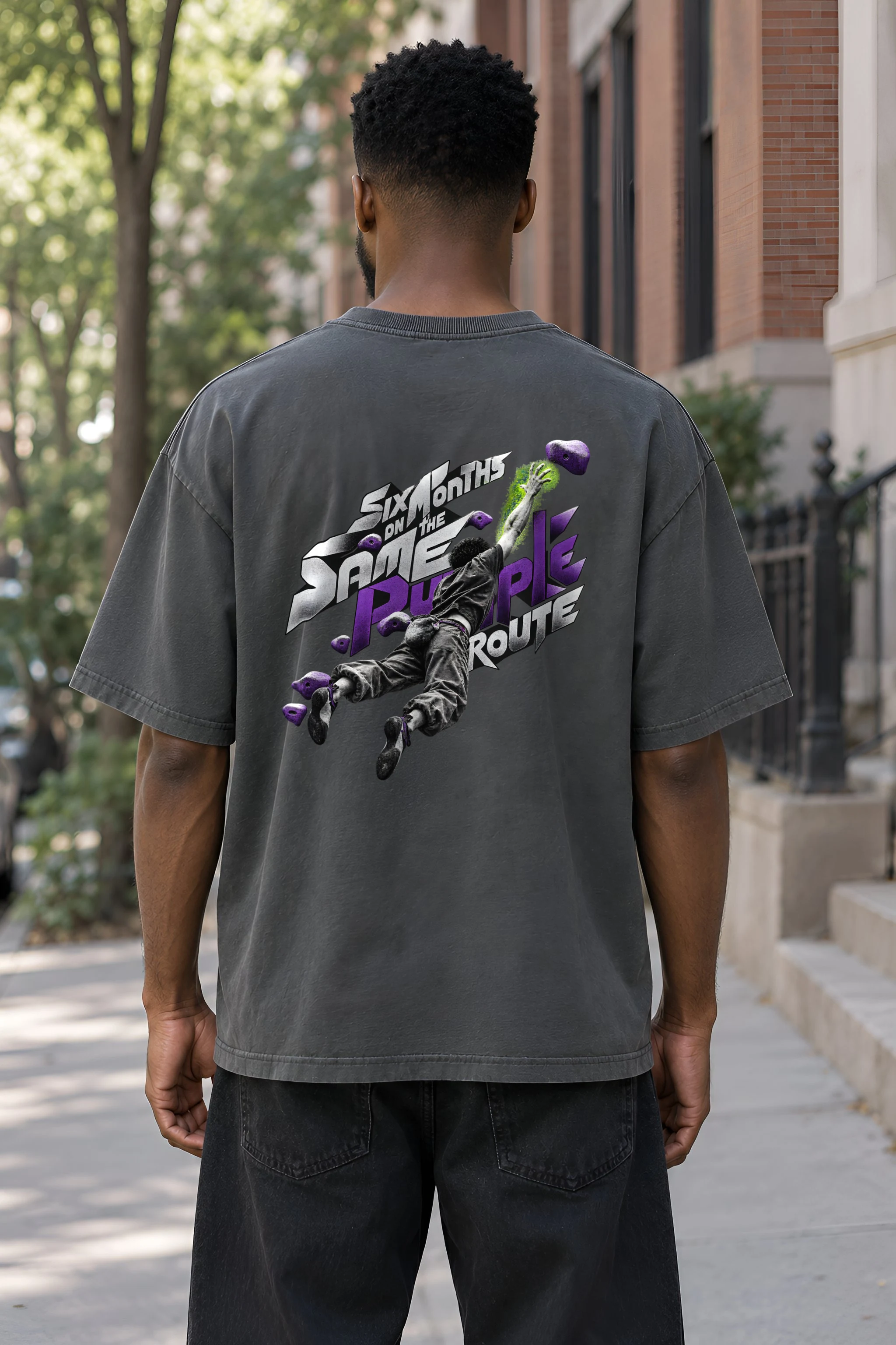 "Six Months on the Same Purple Route" Unisex Oversized Heavyweight Crewneck T-Shirt