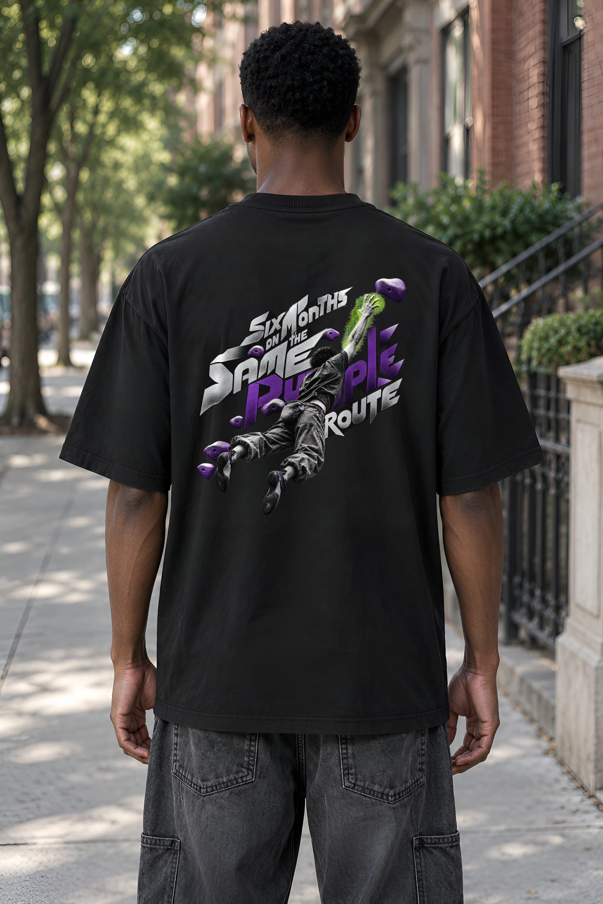 "Six Months on the Same Purple Route" Unisex Oversized Heavyweight Crewneck T-Shirt