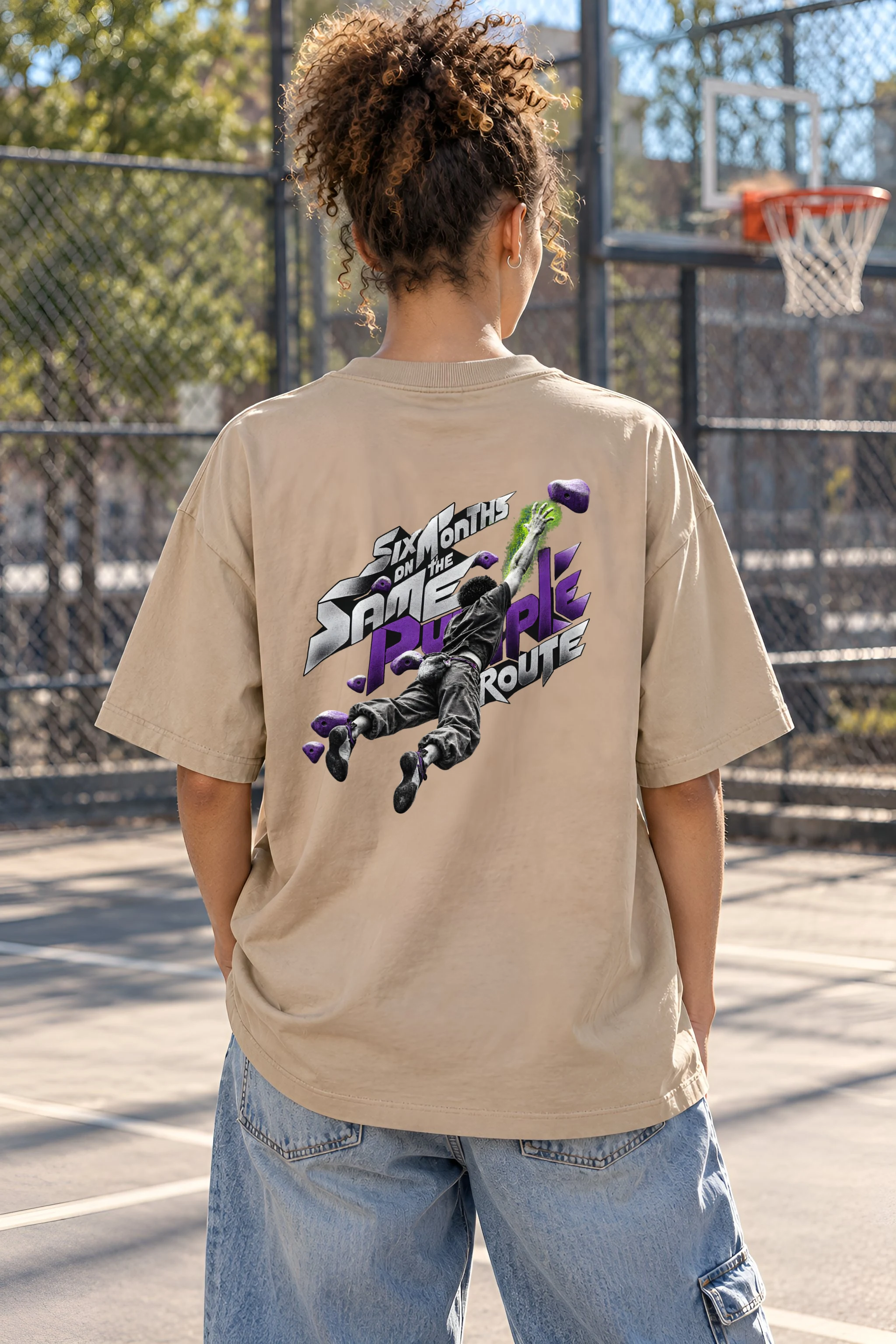 "Six Months on the Same Purple Route" Unisex Oversized Heavyweight Crewneck T-Shirt
