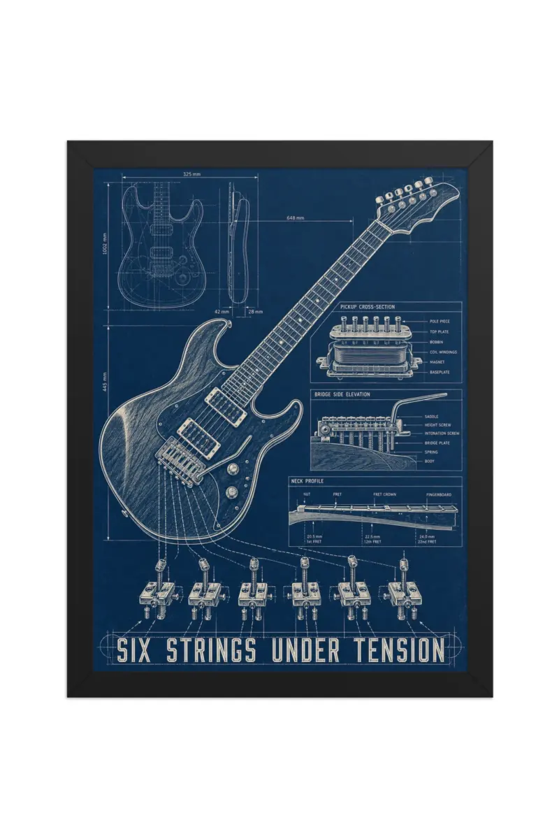 “Six Strings Under Tension” Premium Wooden Framed Poster