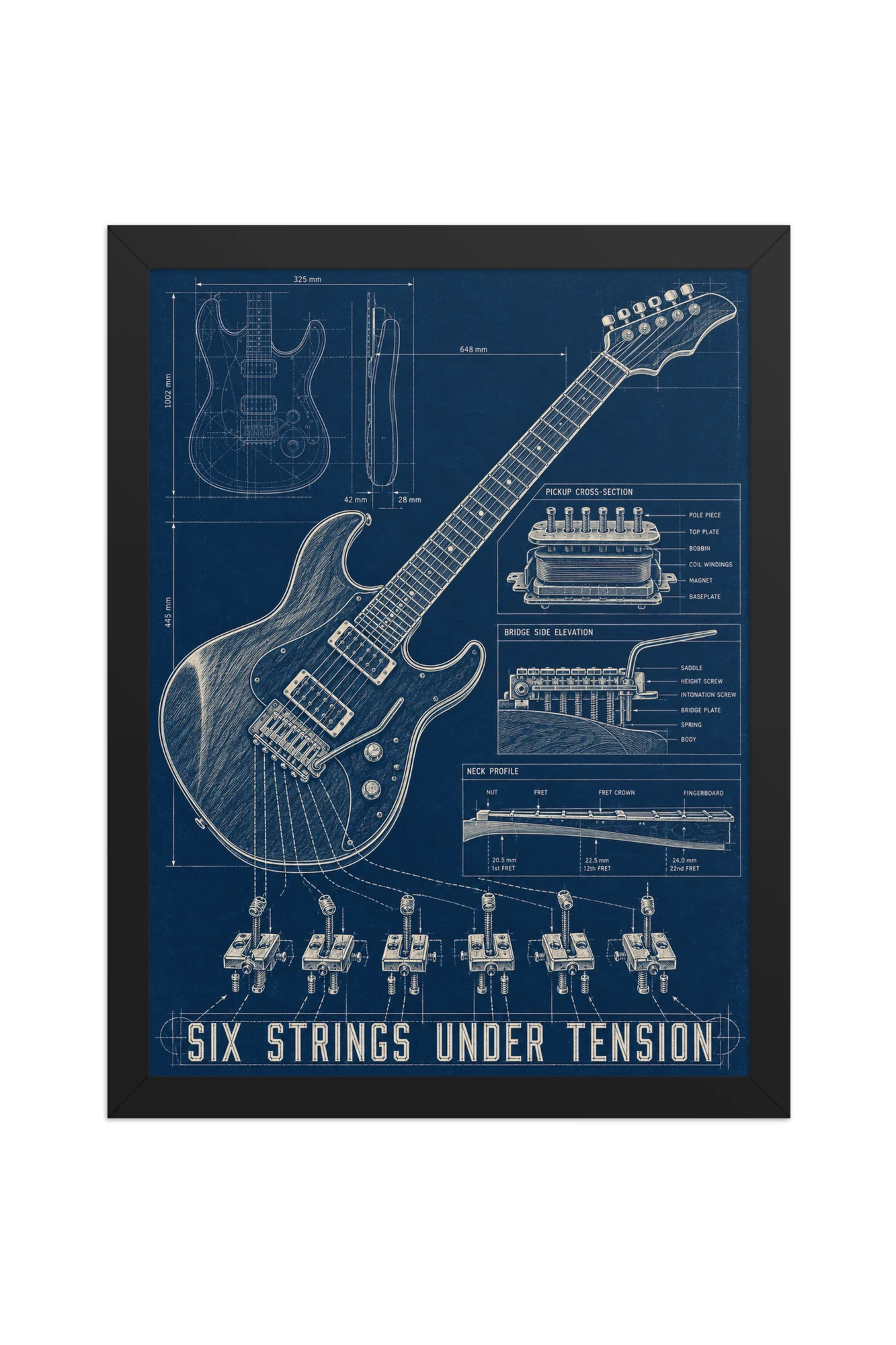 "Six Strings Under Tension" Premium Wooden Framed Poster