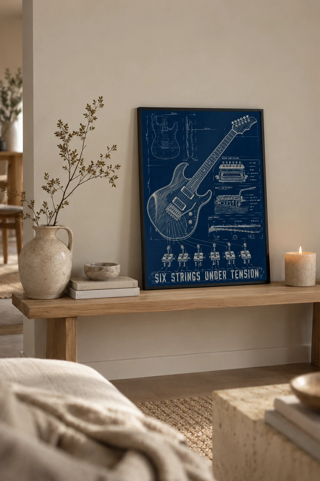 "Six Strings Under Tension" Premium Wooden Framed Poster