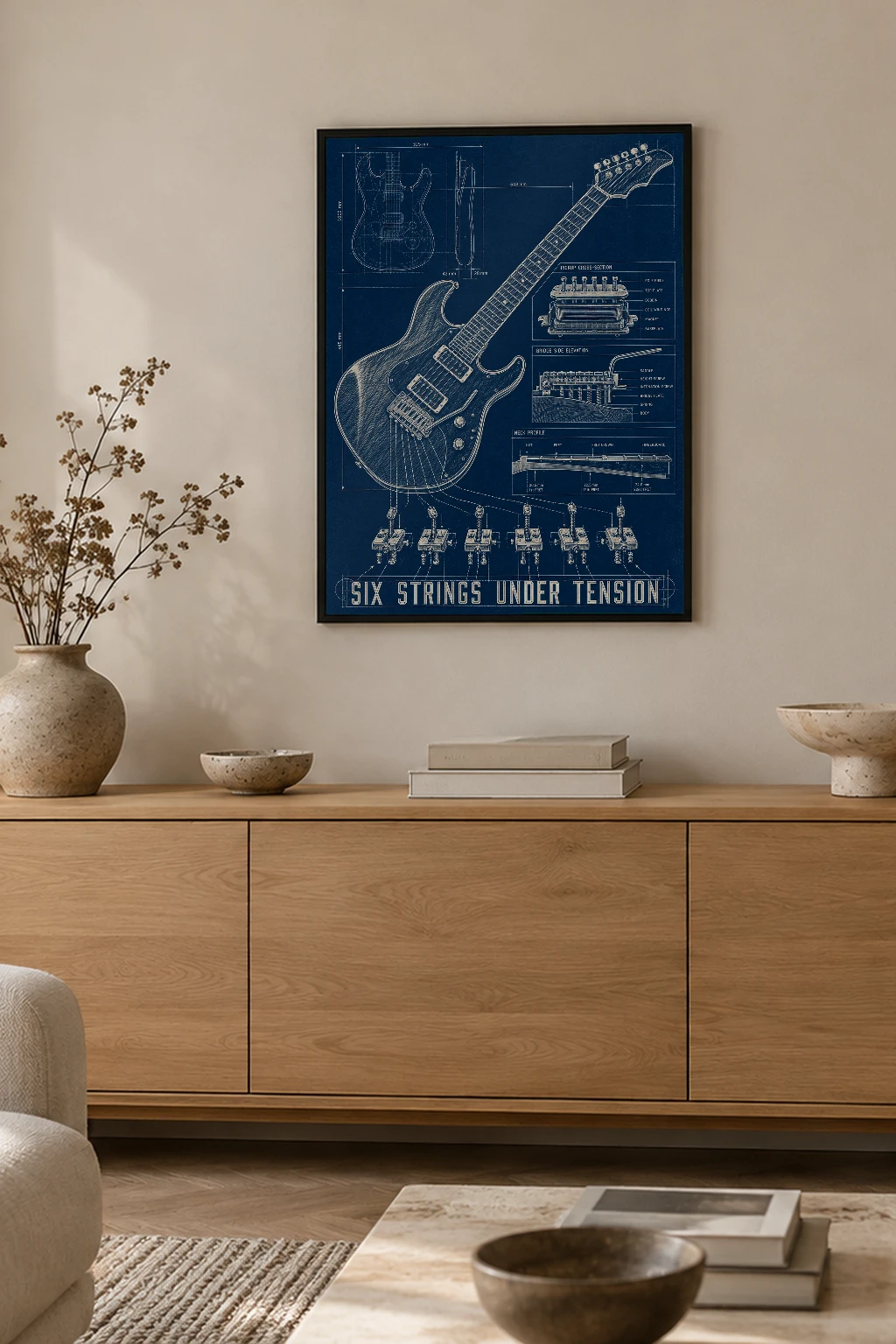 "Six Strings Under Tension" Premium Wooden Framed Poster