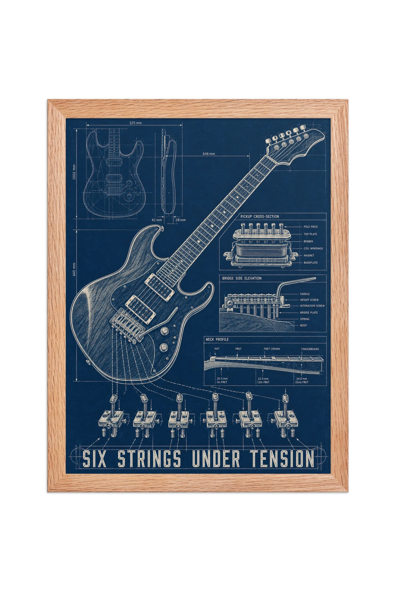 "Six Strings Under Tension" Premium Wooden Framed Poster