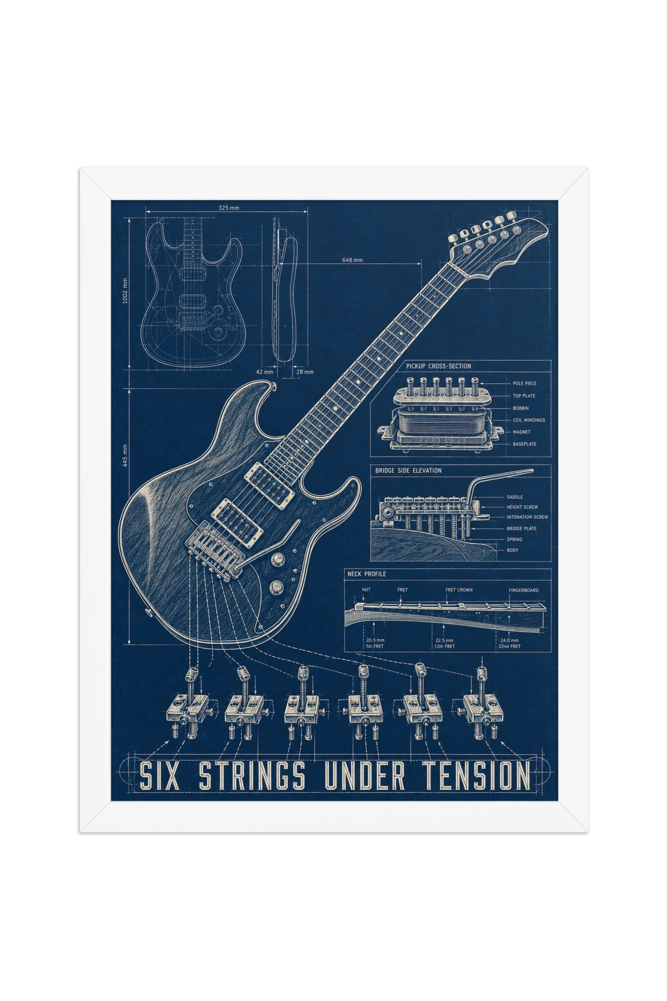 "Six Strings Under Tension" Premium Wooden Framed Poster