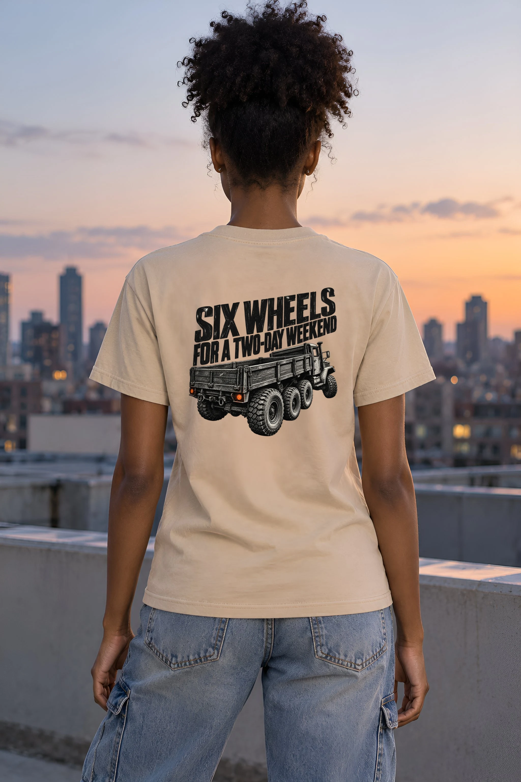 "Six Wheels for a Two-Day Weekend" Heavyweight Unisex Crewneck T-shirt