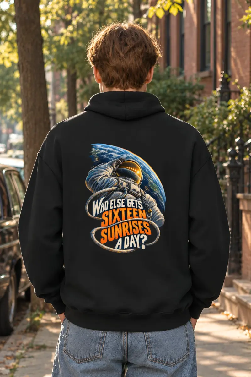 “Sixteen Sunrises Astronaut” Unisex Pullover Hoodie