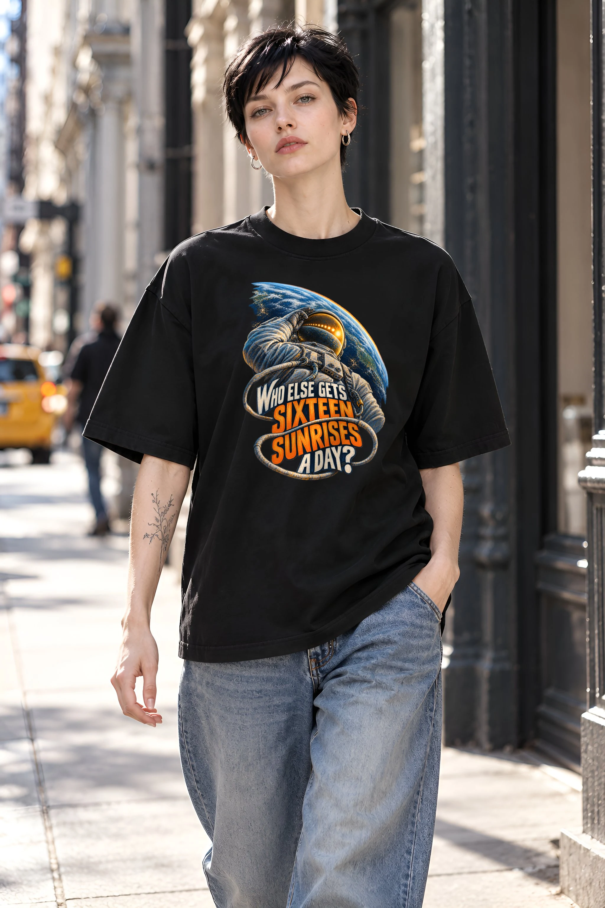 "Sixteen Sunrises" Unisex Oversized Heavyweight Crewneck T-Shirt