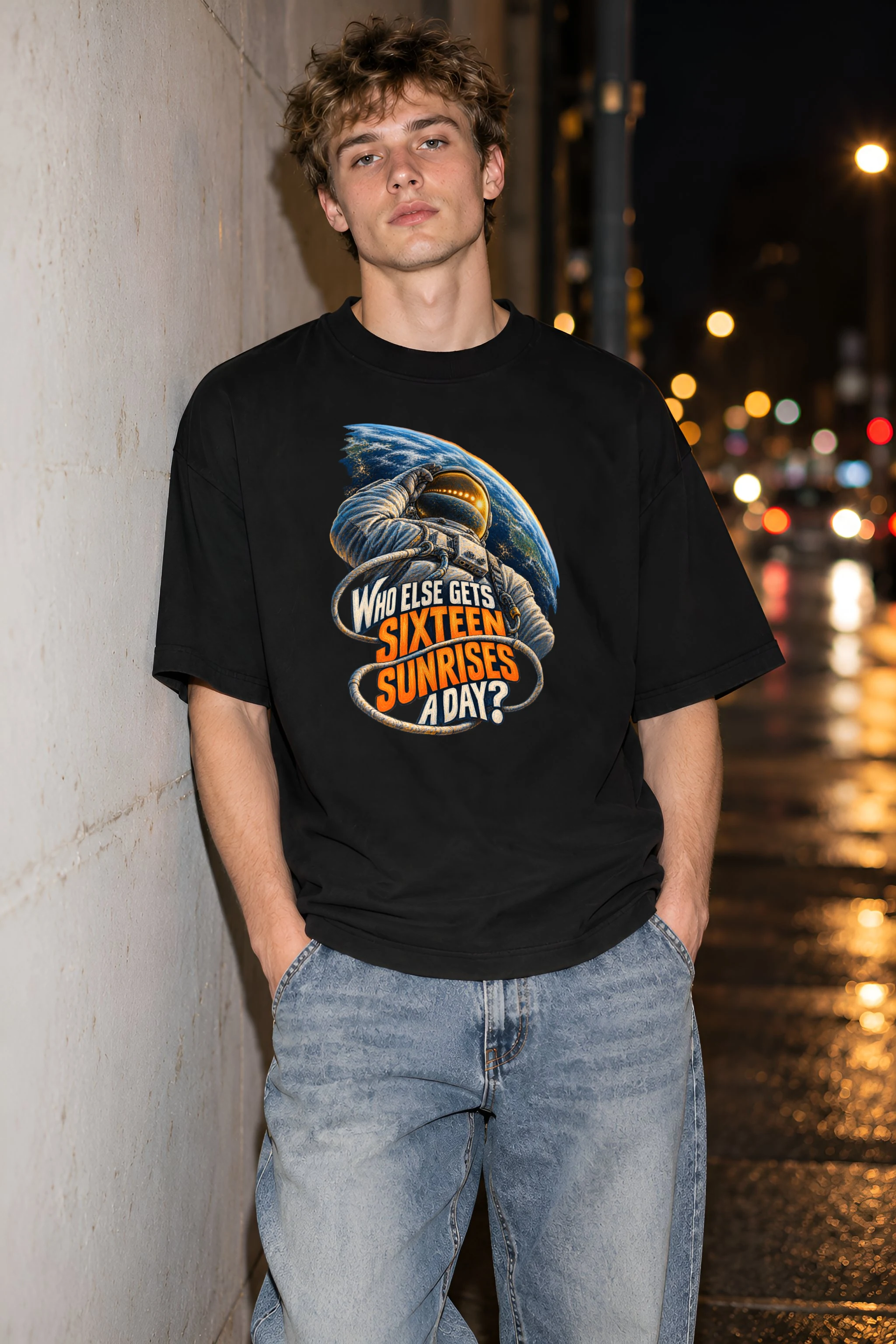 "Sixteen Sunrises" Unisex Oversized Heavyweight Crewneck T-Shirt