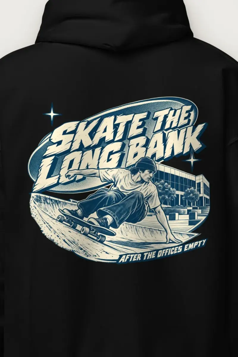 "Skate the Long Bank" Heavy Blend Unisex Pullover Hoodie - the graphic up close