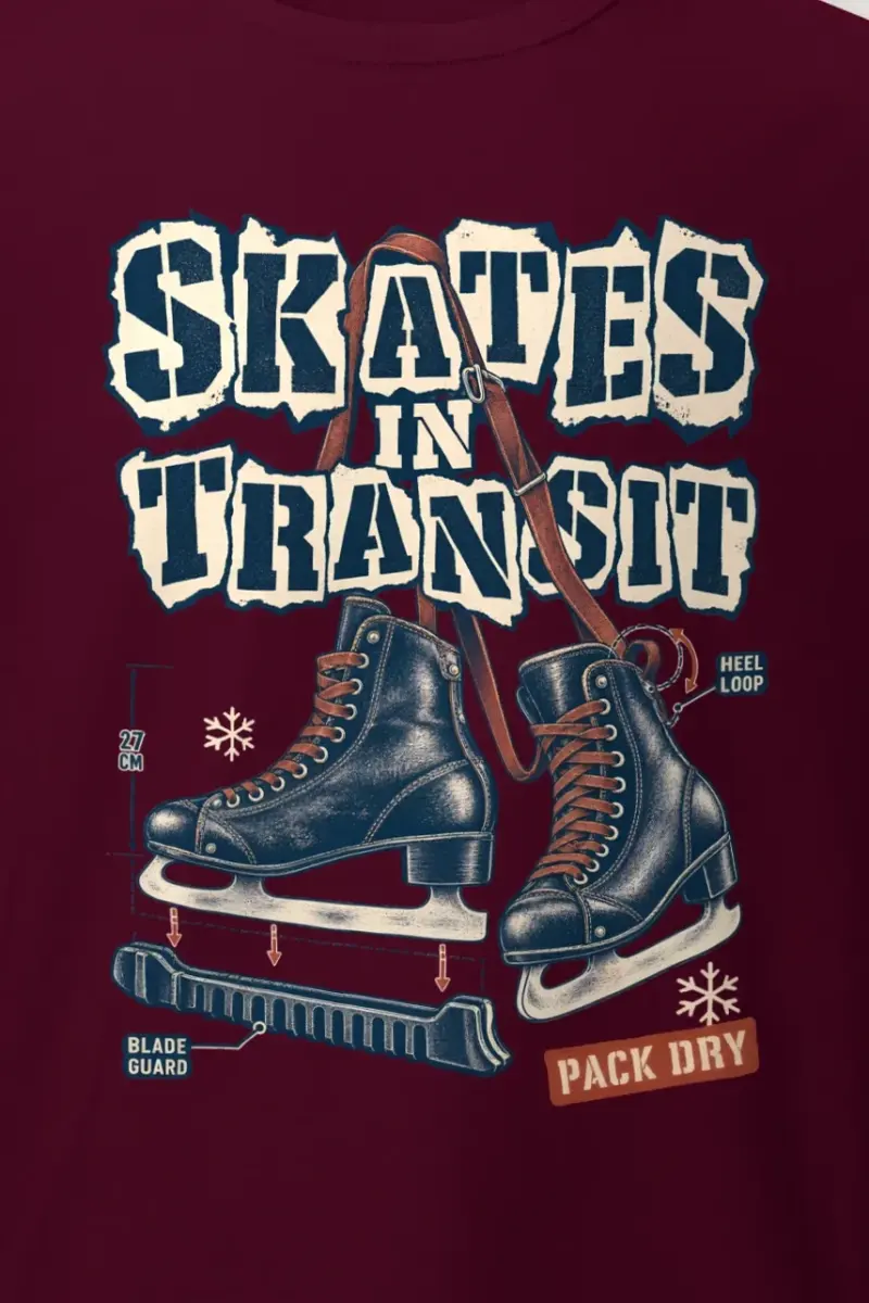 "Skates in Transit" Heavyweight Unisex Crewneck T-shirt - the graphic up close