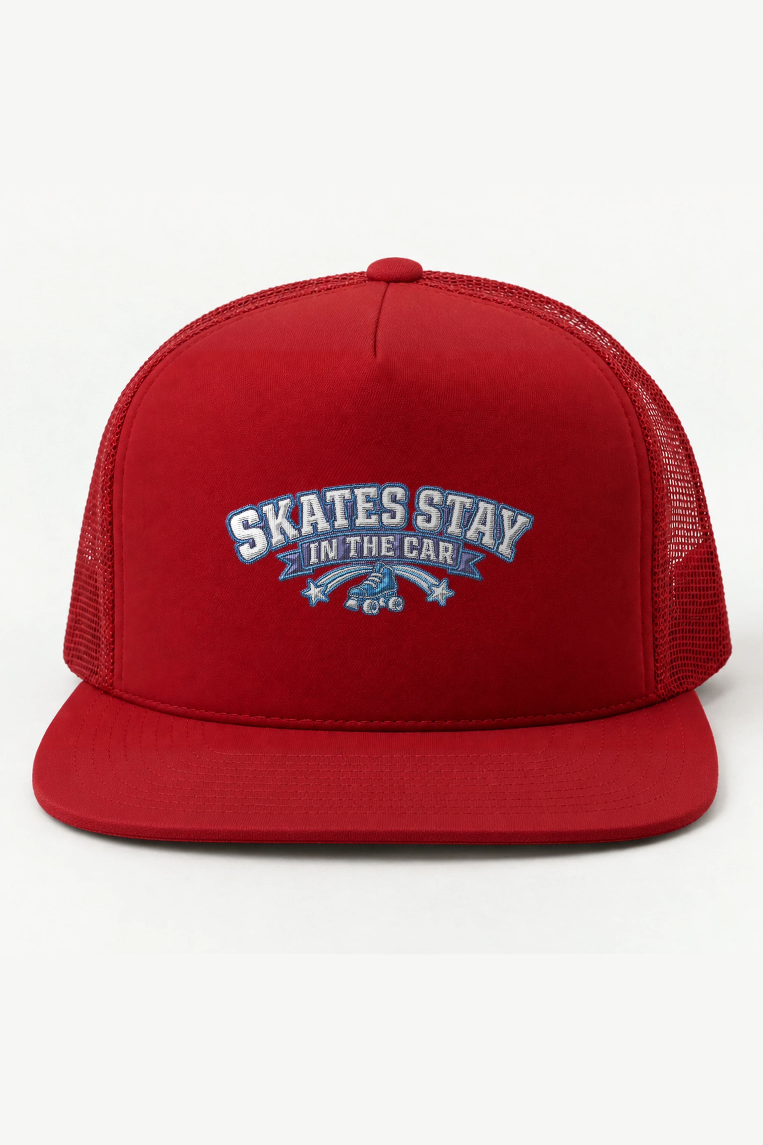 "Skates Stay in the Car" 5 Panel Trucker Cap · Embroidered