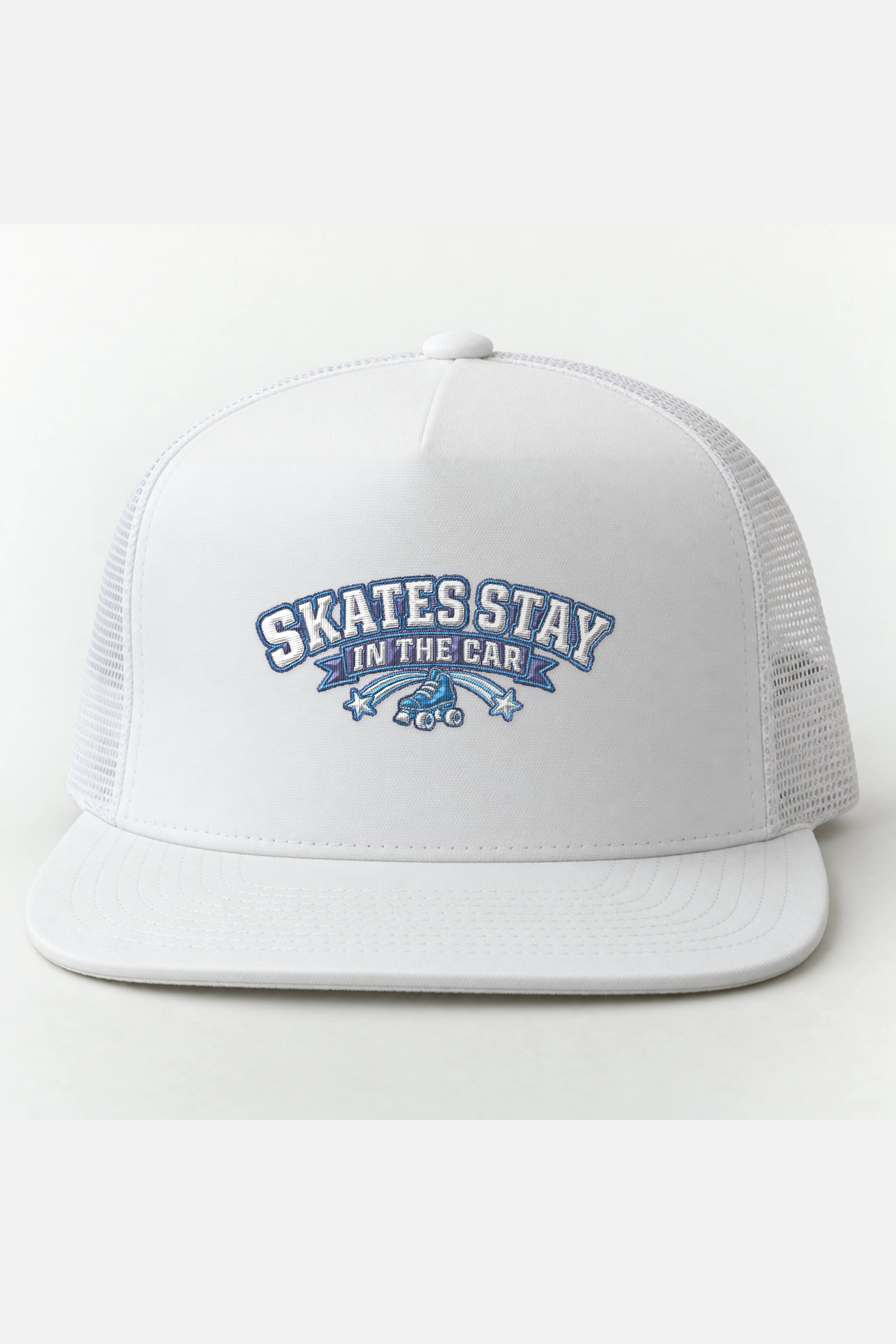 "Skates Stay in the Car" 5 Panel Trucker Cap · Embroidered
